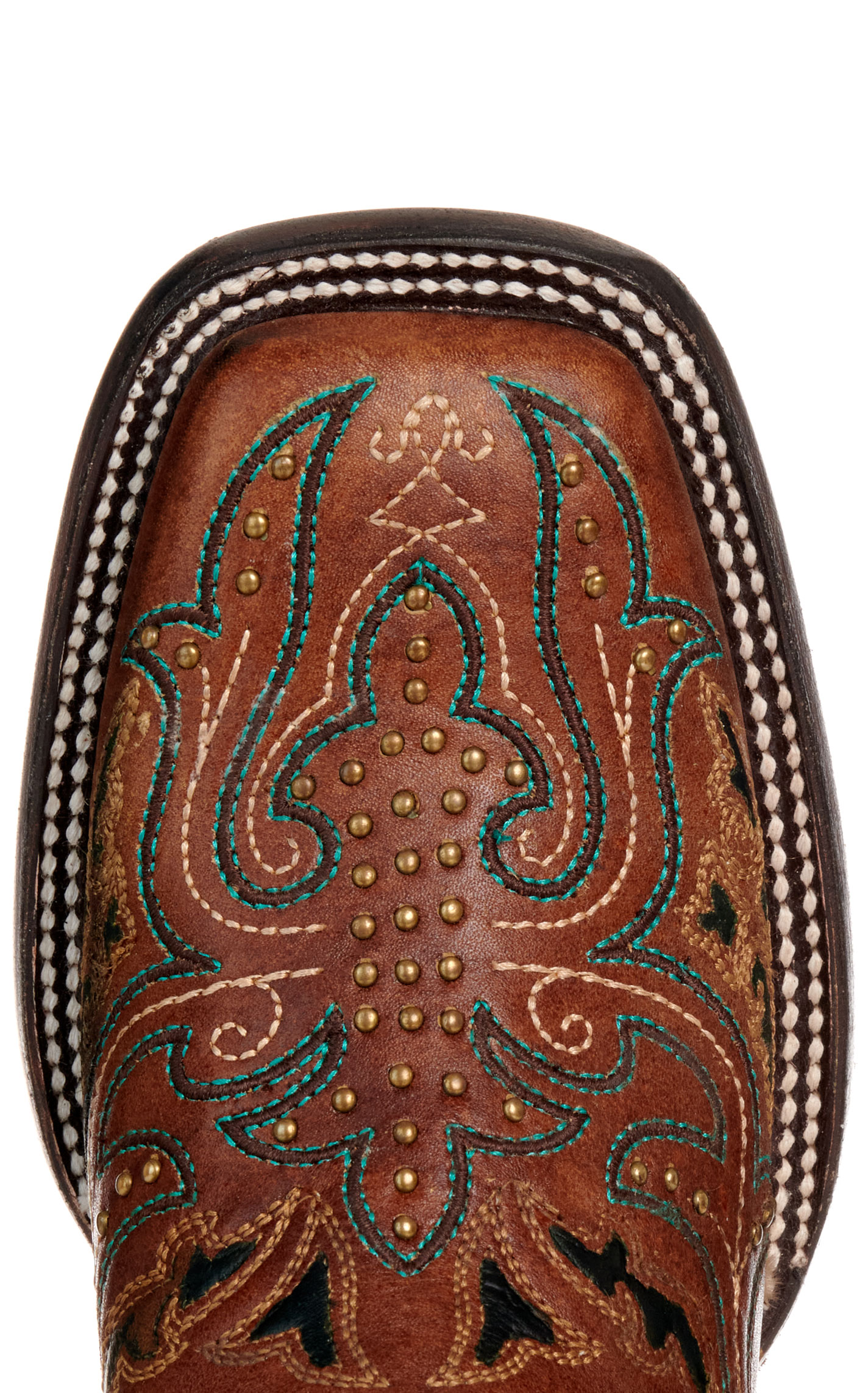 Corral Women's Dark Tan with Embroidery and Studs Square Toe Cowboy Boots - Image 1