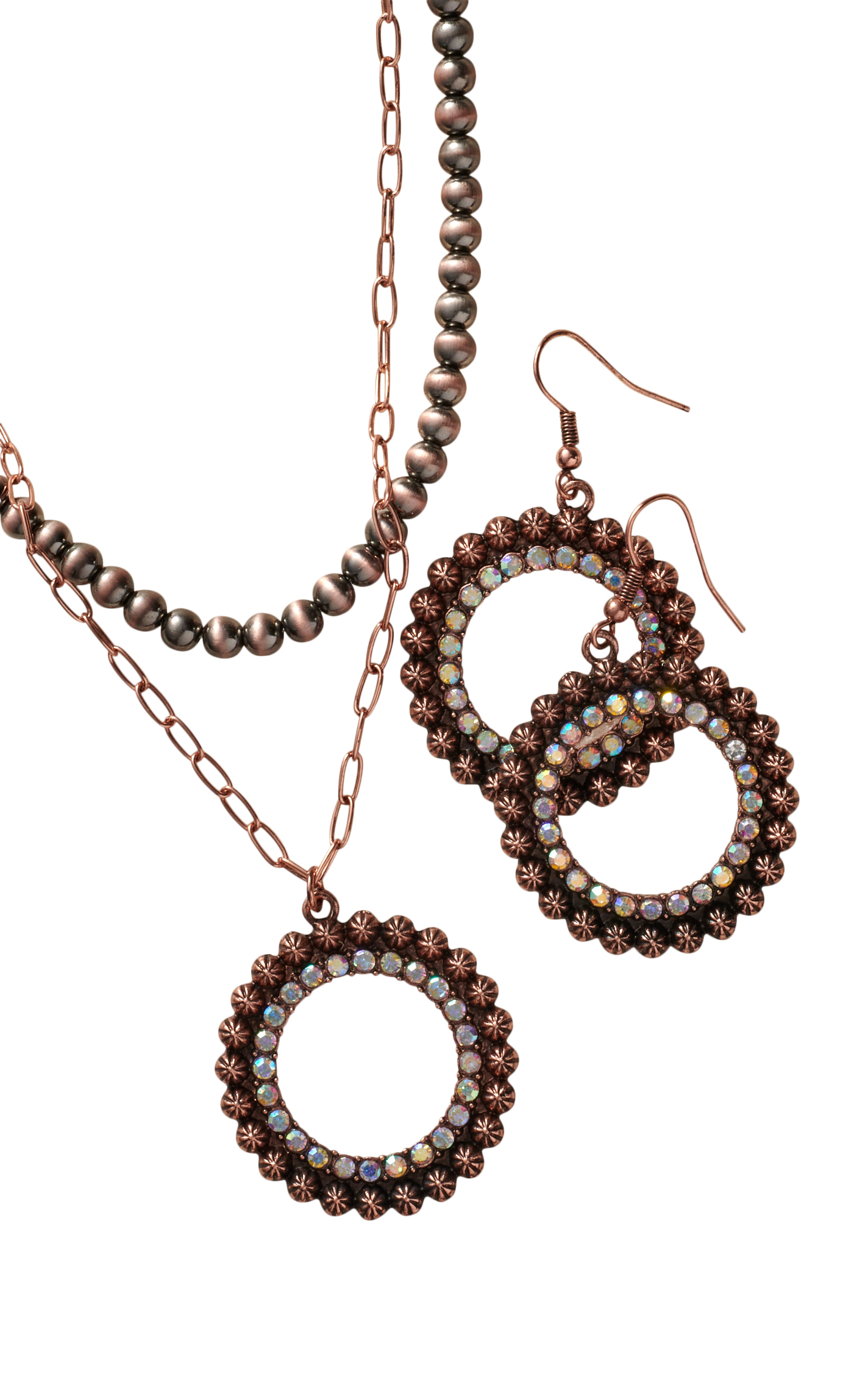 806 by Pink Panache Copper Navajo Pearl & Crystal Bling Jewelry Set - Image 1