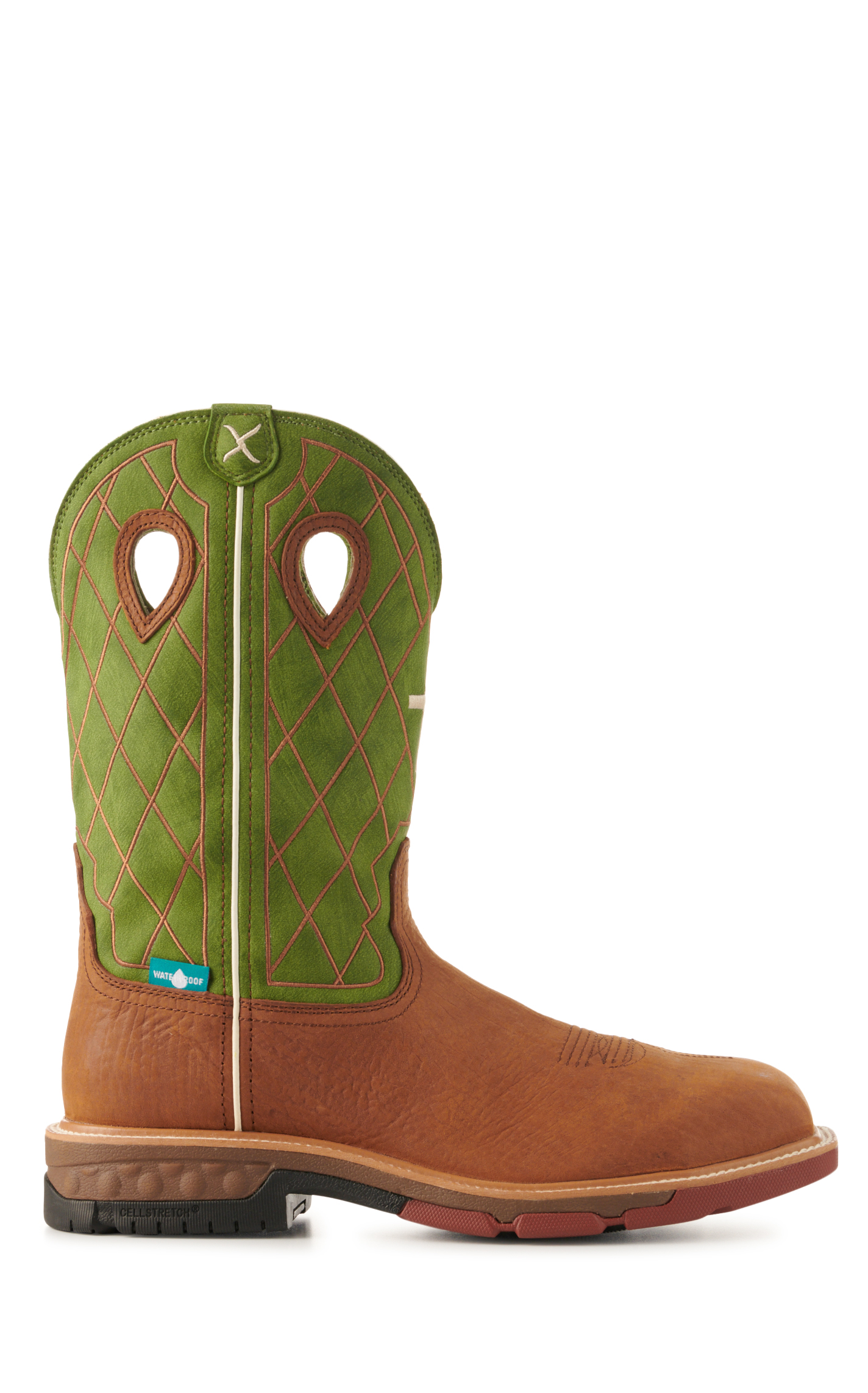 Twisted X Men's Latte and Green with Cross CellStretch Wide Composite Square Toe Work Boots - Image 1