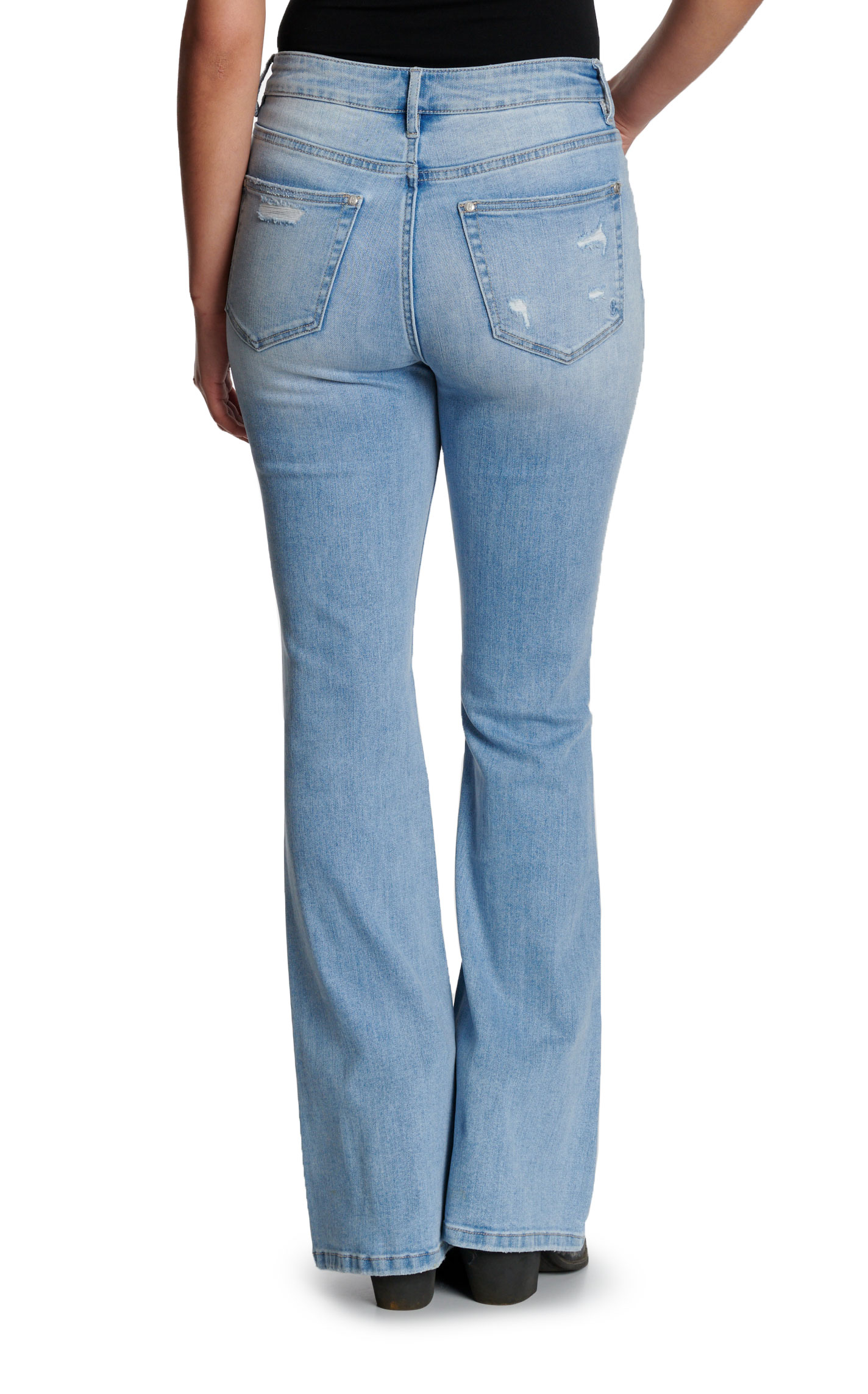 Rockin’ C Women’s Vintage Light Wash Distressed Flare Jeans - Image 1