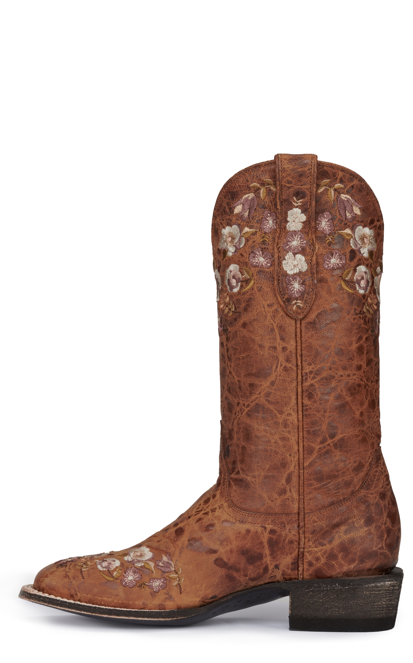Cavender's Women's Weathered Tan with Floral Embroidery Square Toe Cowboy Boots - Image 1