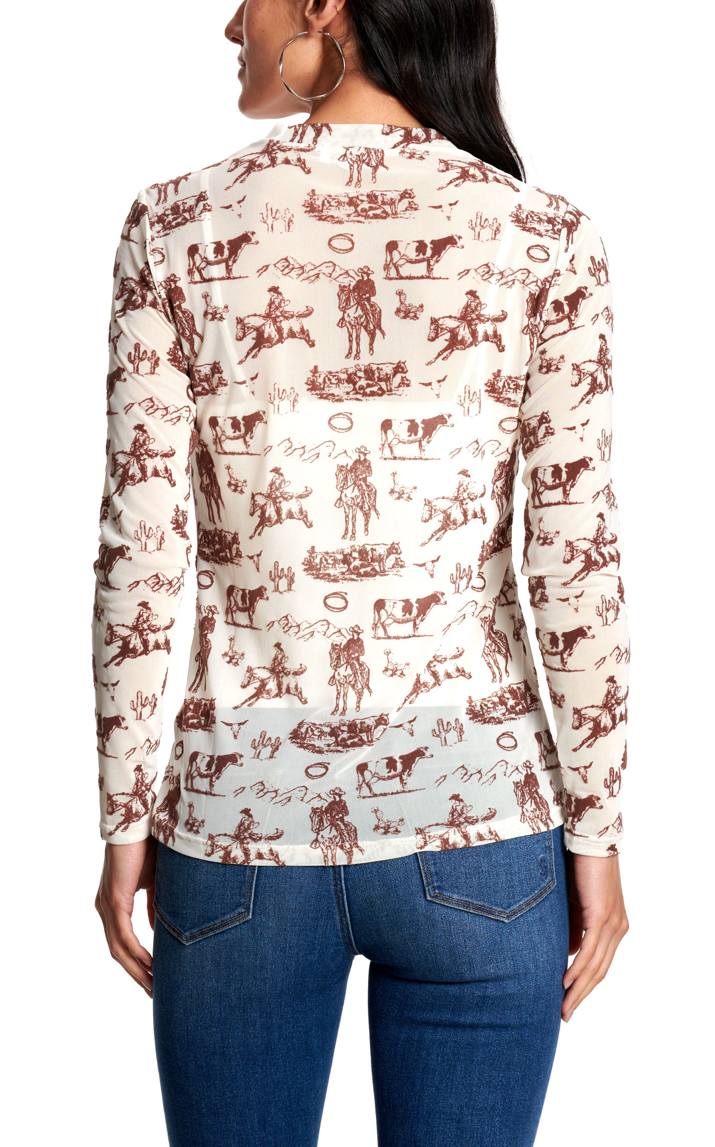 Merigold Kiss Women’s Cream Wild & Western Print Mesh Shirt - Image 3