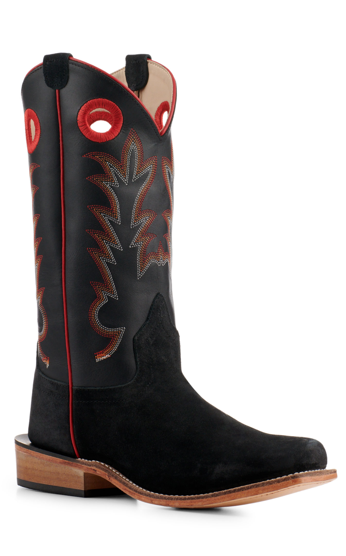 Old West Youth Black with Black Suede Square Toe Cowboy Boots - Image 1