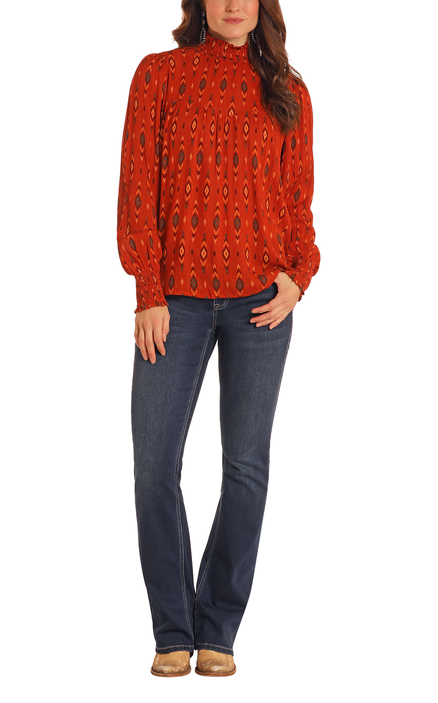 Panhandle Women's Roasted Pumpkin Aztec Top - Plus Size - Image 1