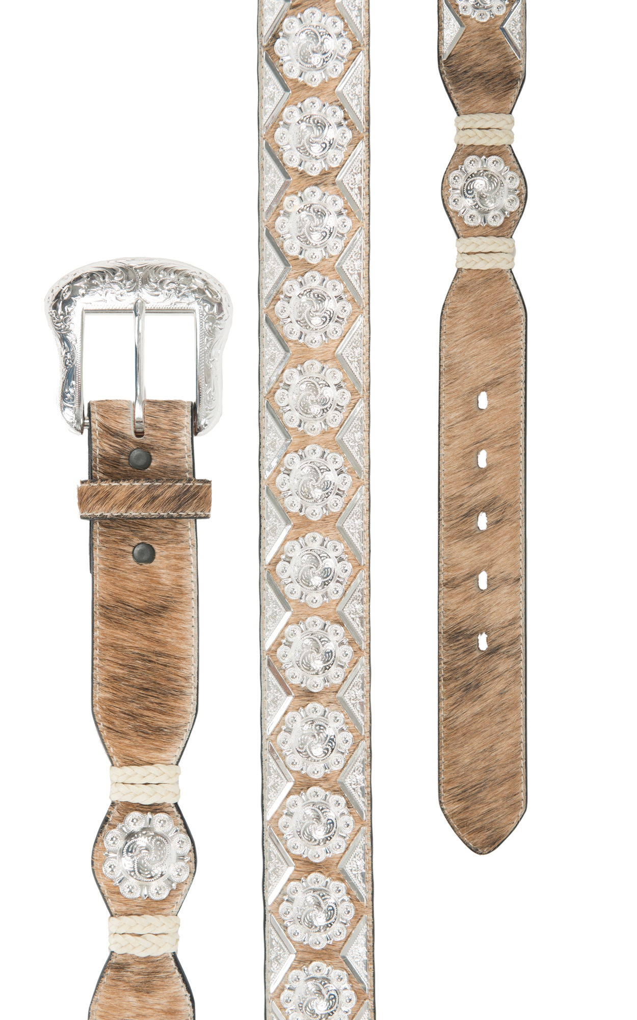 Ranger Belt Company Men's Brindle Cowhide with Show Silver Berry Concho Western Belt - Image 1