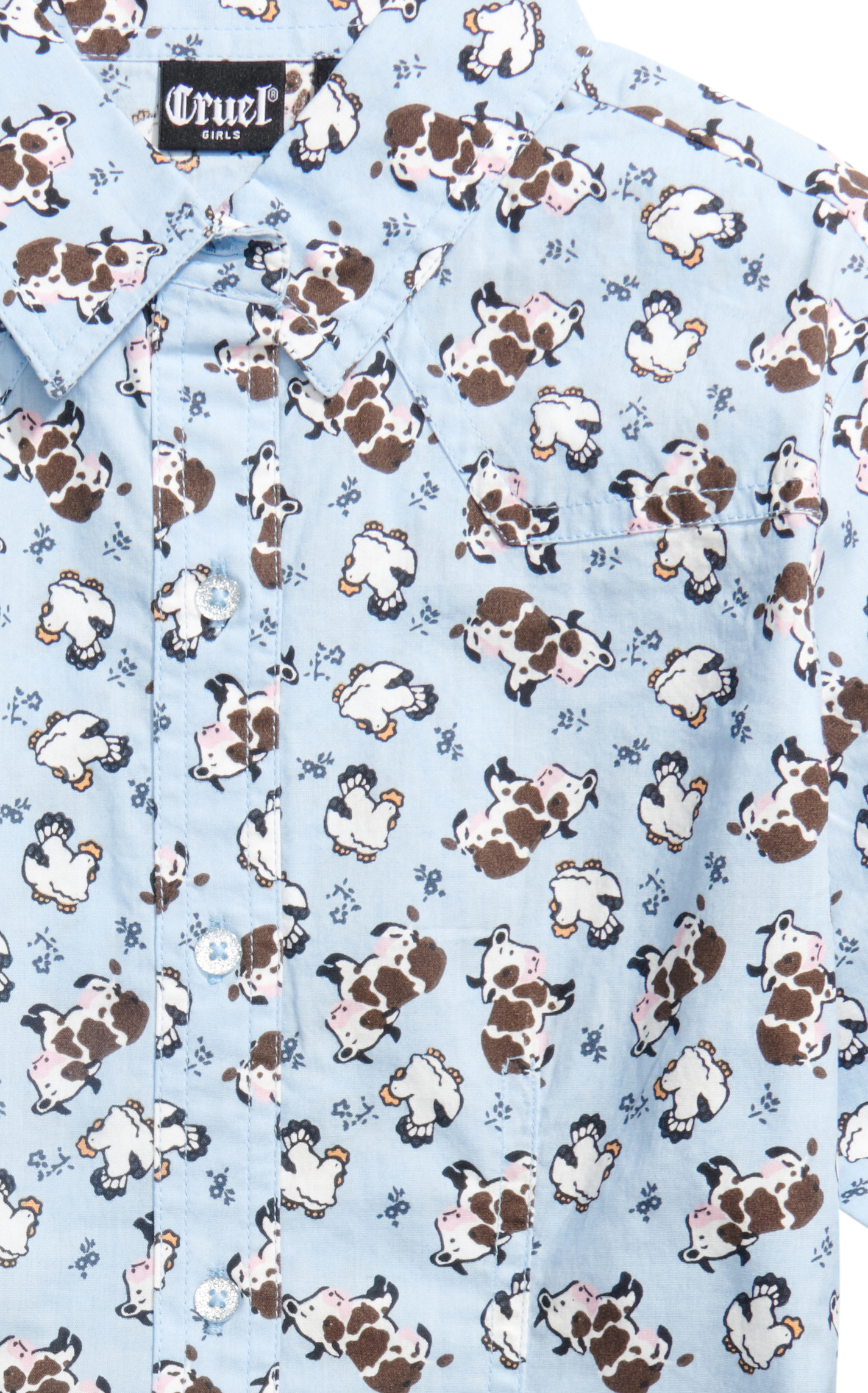 Cruel Girl Girls' Light Blue Cow Print Long Sleeve Shirt - Image 1