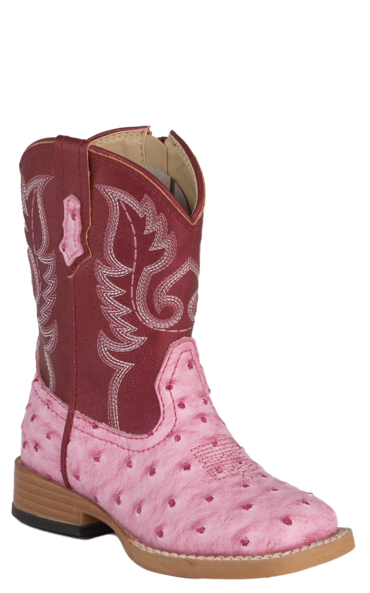 Roper Toddler Pink Ostrich Print with Dark Pink Square Toe Cowboy Boots - Image 1