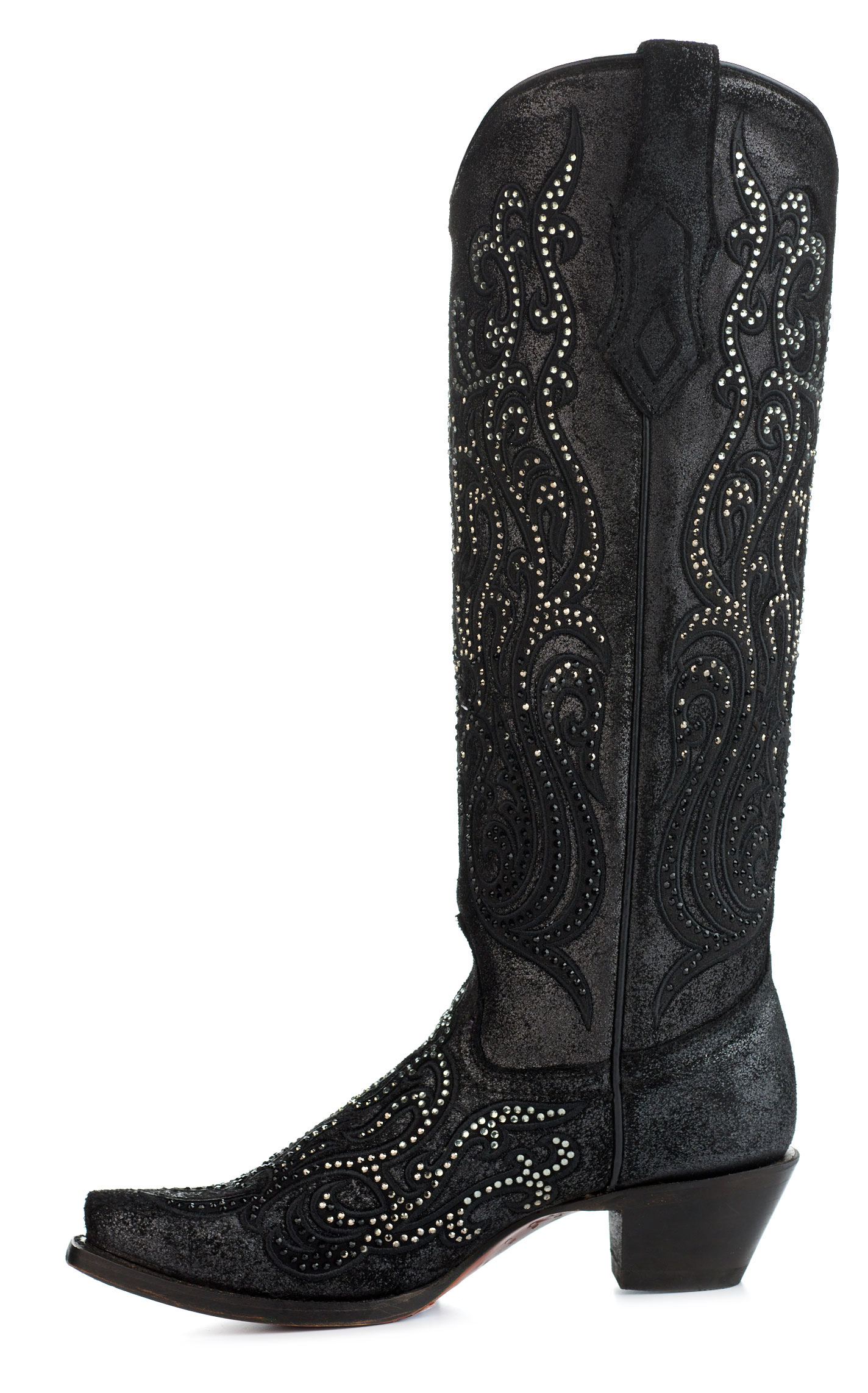 Corral Women's Black with Crystals Snip Toe Tall Cowboy Boots - Image 1