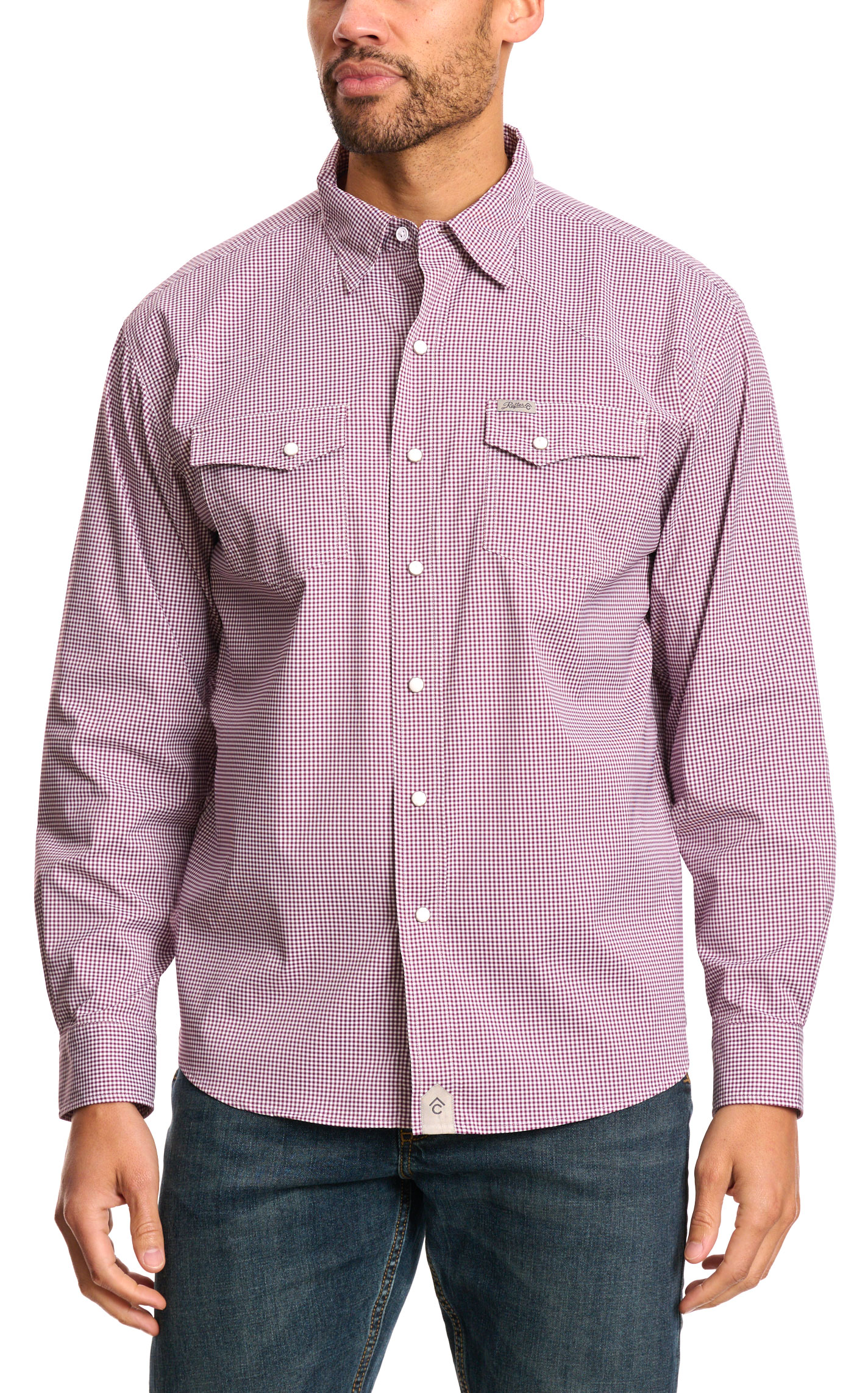Rafter C Outdoors Men's burgundy Gingham Lefty Fishing Shirt - Image 3