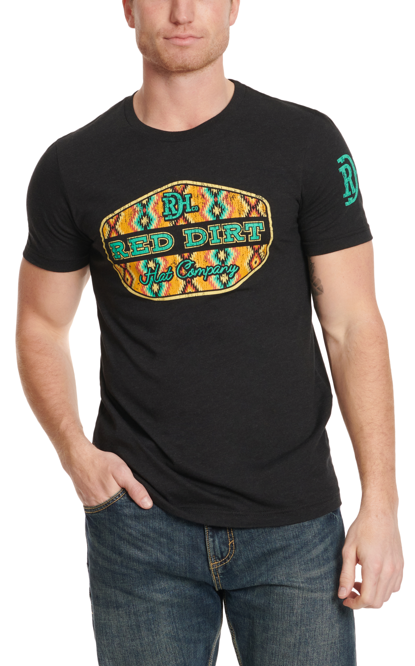 Red Dirt Hat Co. Men's Black Aztec Logo Graphic T-Shirt - Image 1