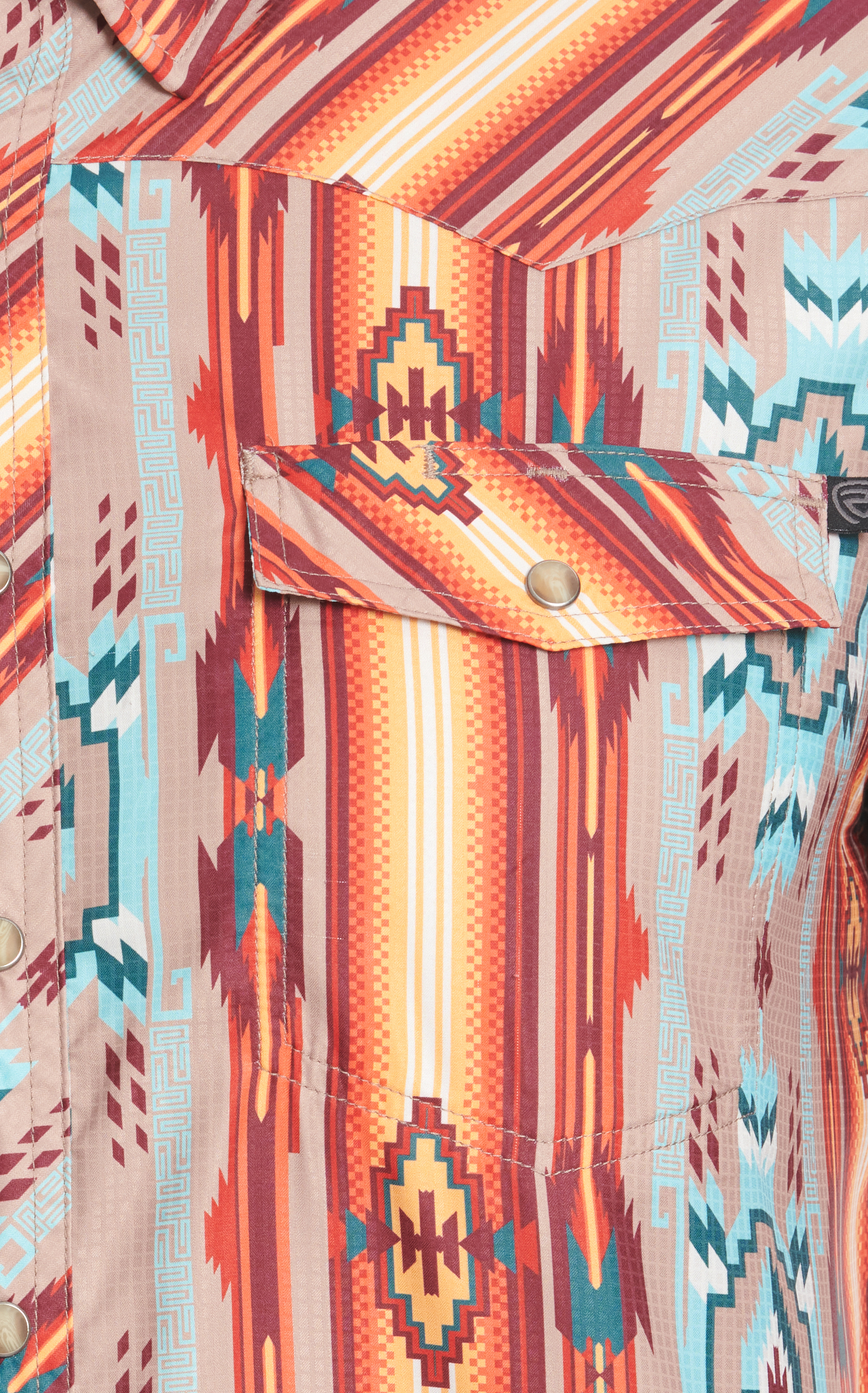 Rock & Roll Denim Men's Taupe & Sunset Aztec Print TEK Western Short Sleeve Shirt - Image 1