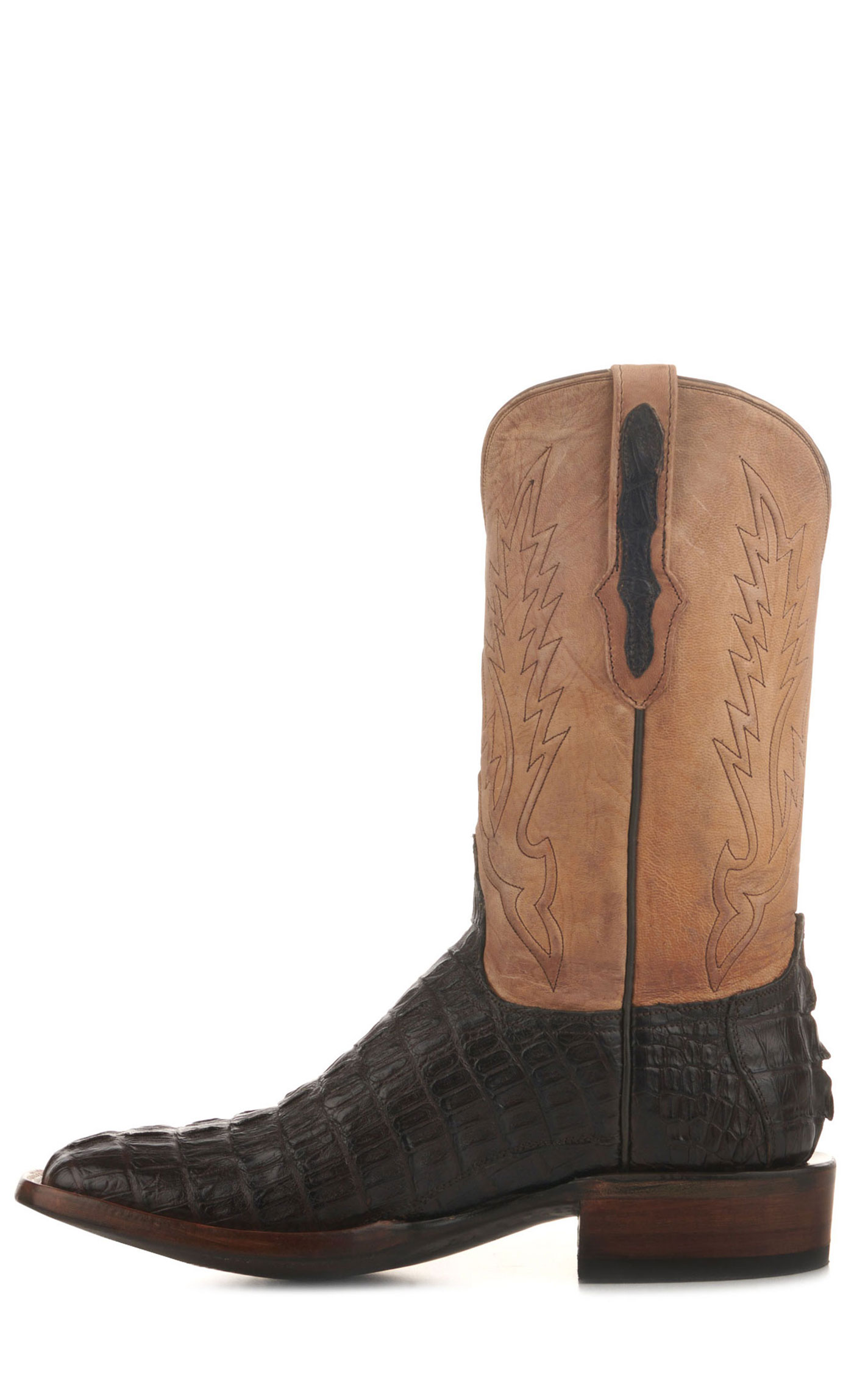 Black Jack Men's Tan Maddog and Chocolate Caiman Tail Square Toe Exotic Cowboy Boots - Image 1