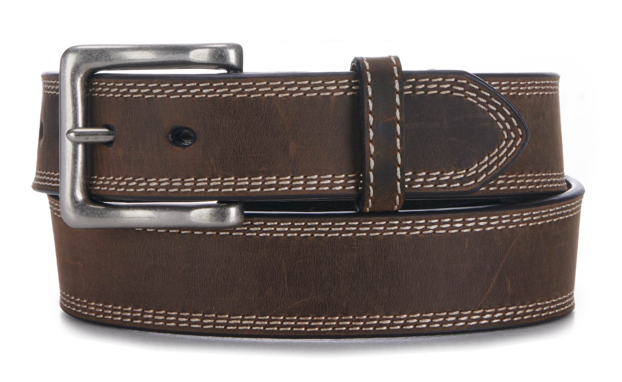 Cavender's Men's Dark Brown Leather with White Stitching Western Belt - Image 1
