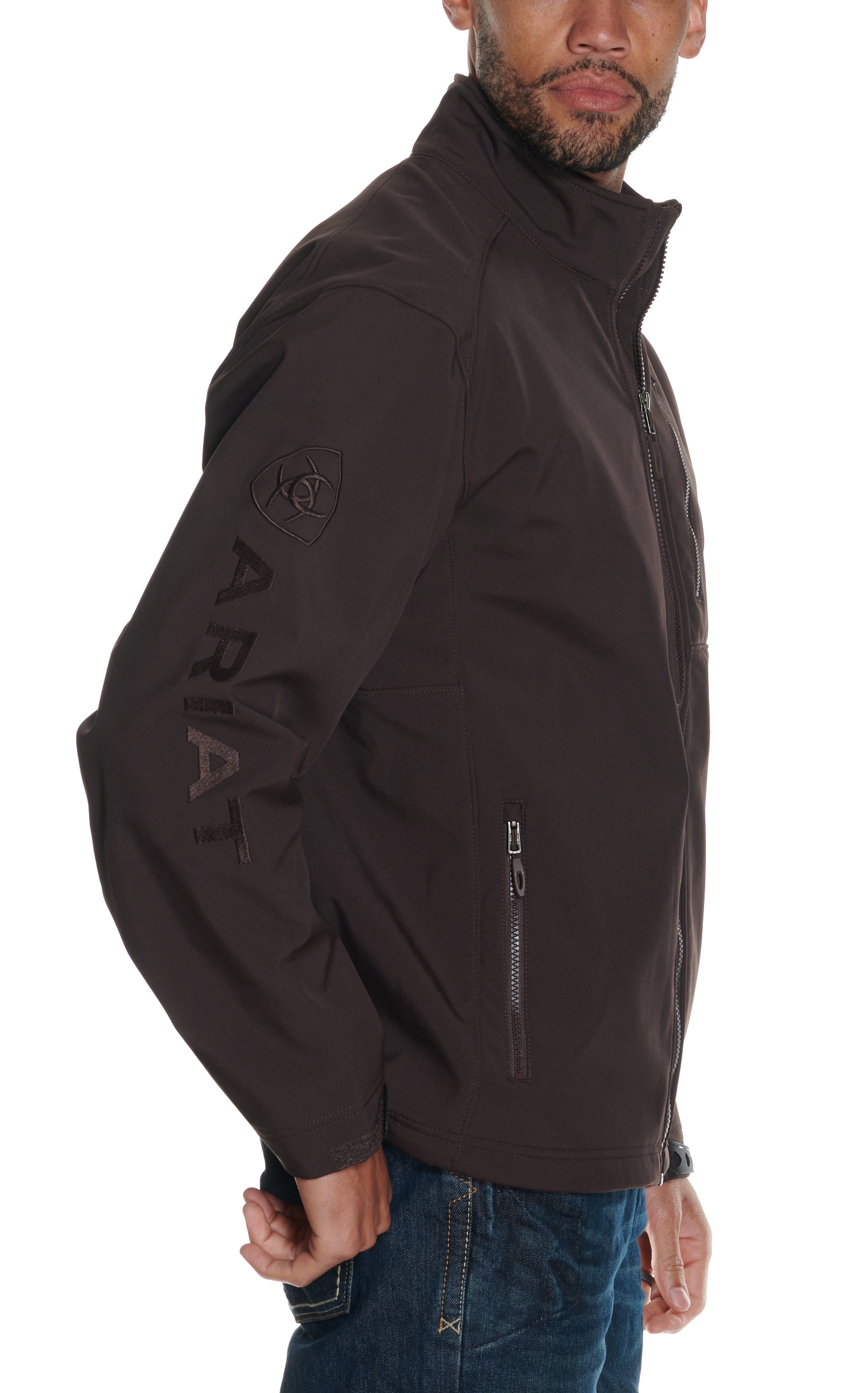 Ariat Men's Logo 2.0 Patriot Coffeebean Brown with Flag Embroidery Water Resistant Long Sleeve Softshell Jacket - Image 1
