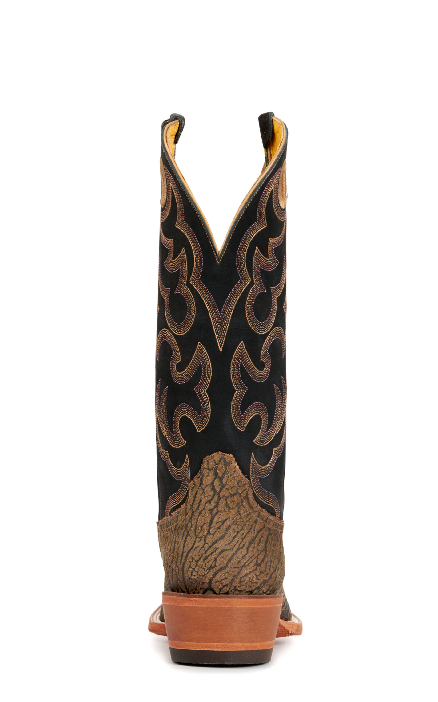 Cavender's Men's Brown Elephant Print and Black Wide Square Toe Buckaroo Cowboy Boots - Image 1