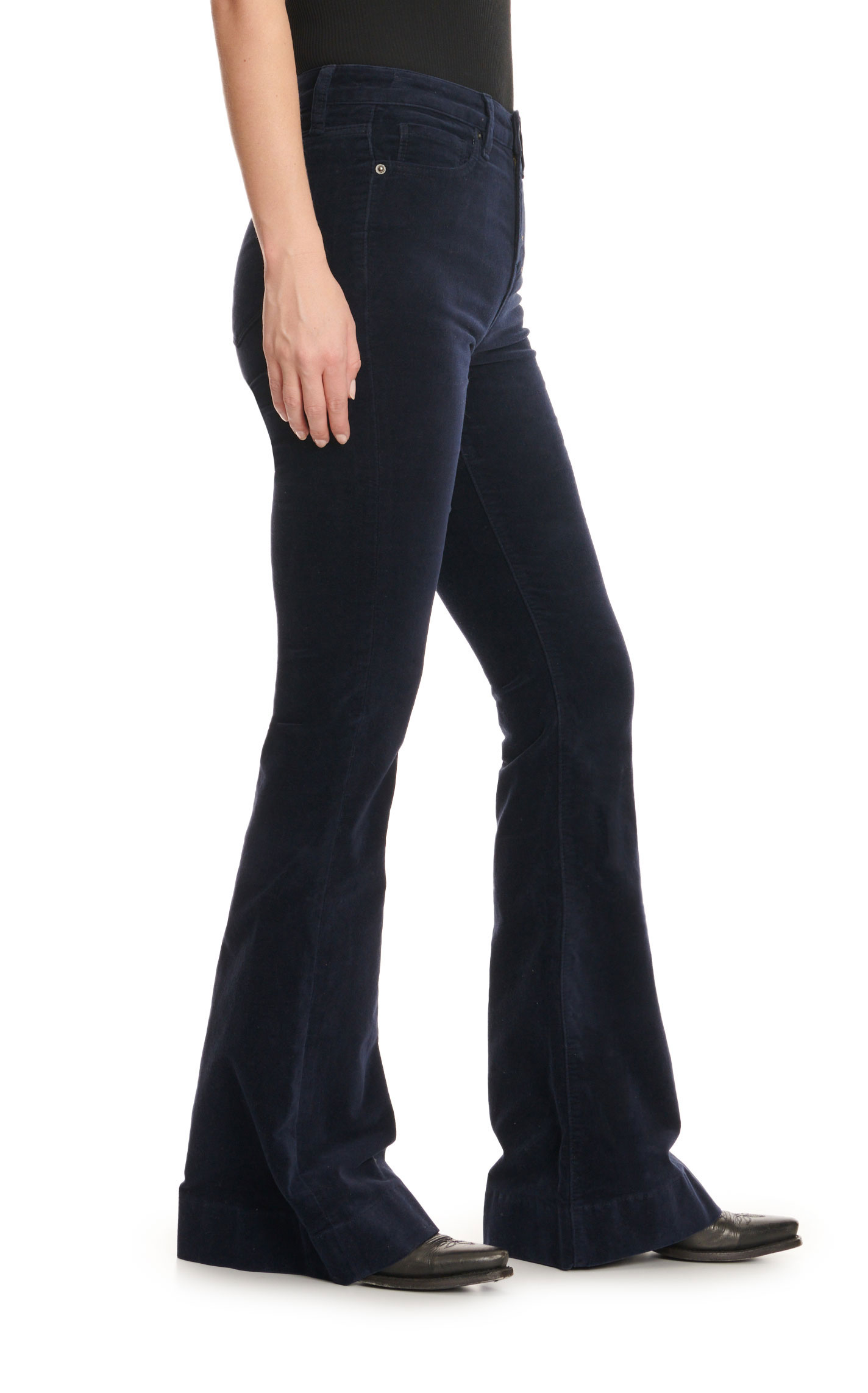 Mica Women's Navy Blue High Rise Velvet Flare Leg Jeans - Image 1