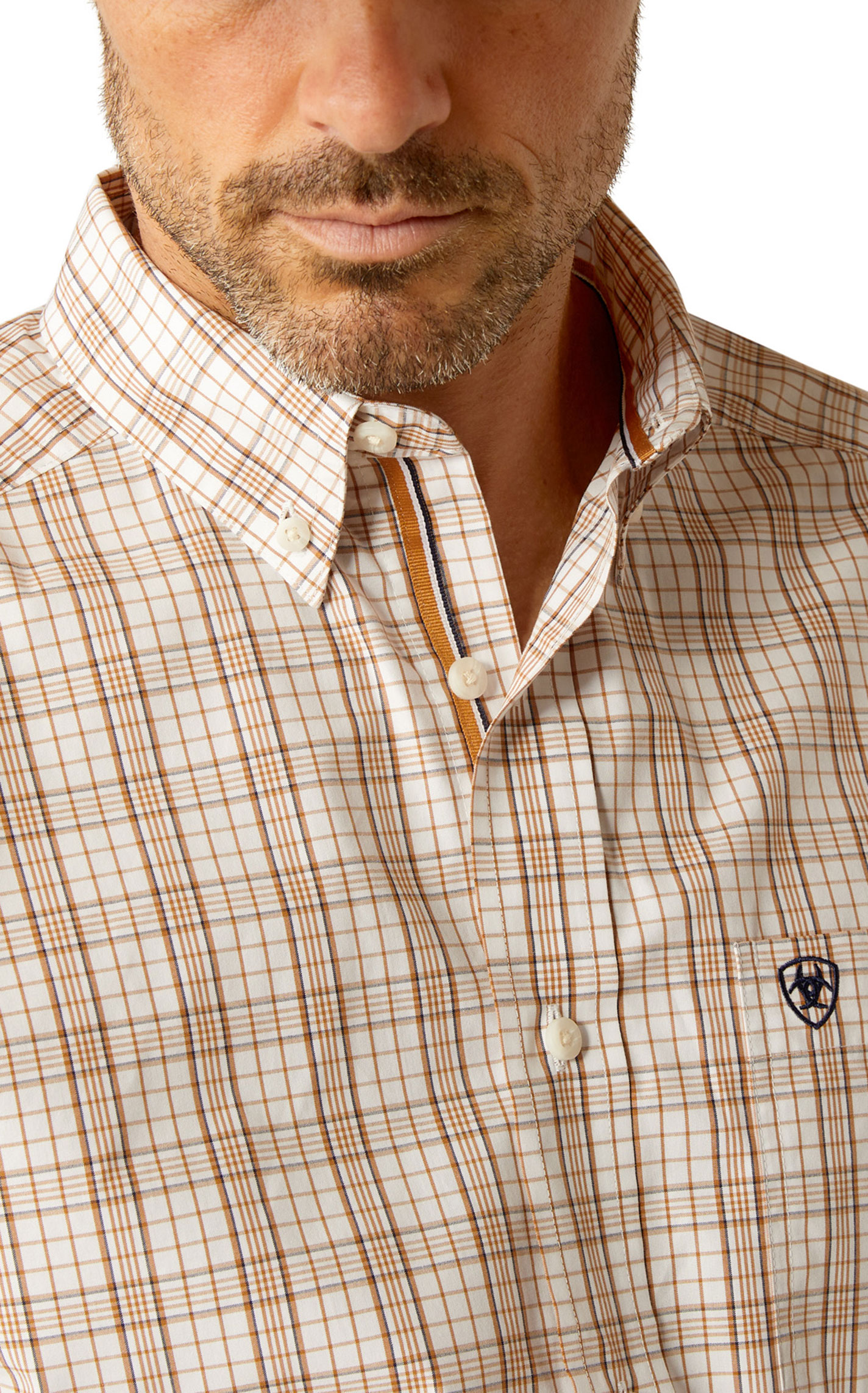Ariat Pro Series Men's Jase Caramel Plaid Western Shirt - Image 1