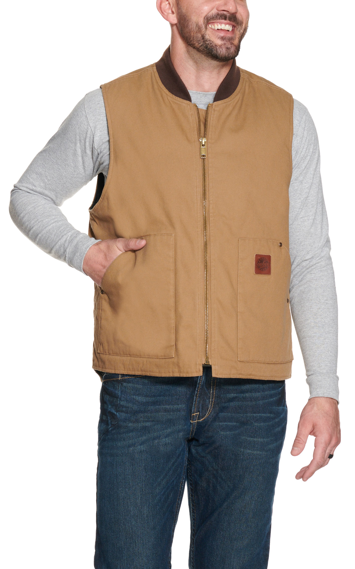 Cowboy Workwear Men's Tan Washed Canvas Vest - Image 1