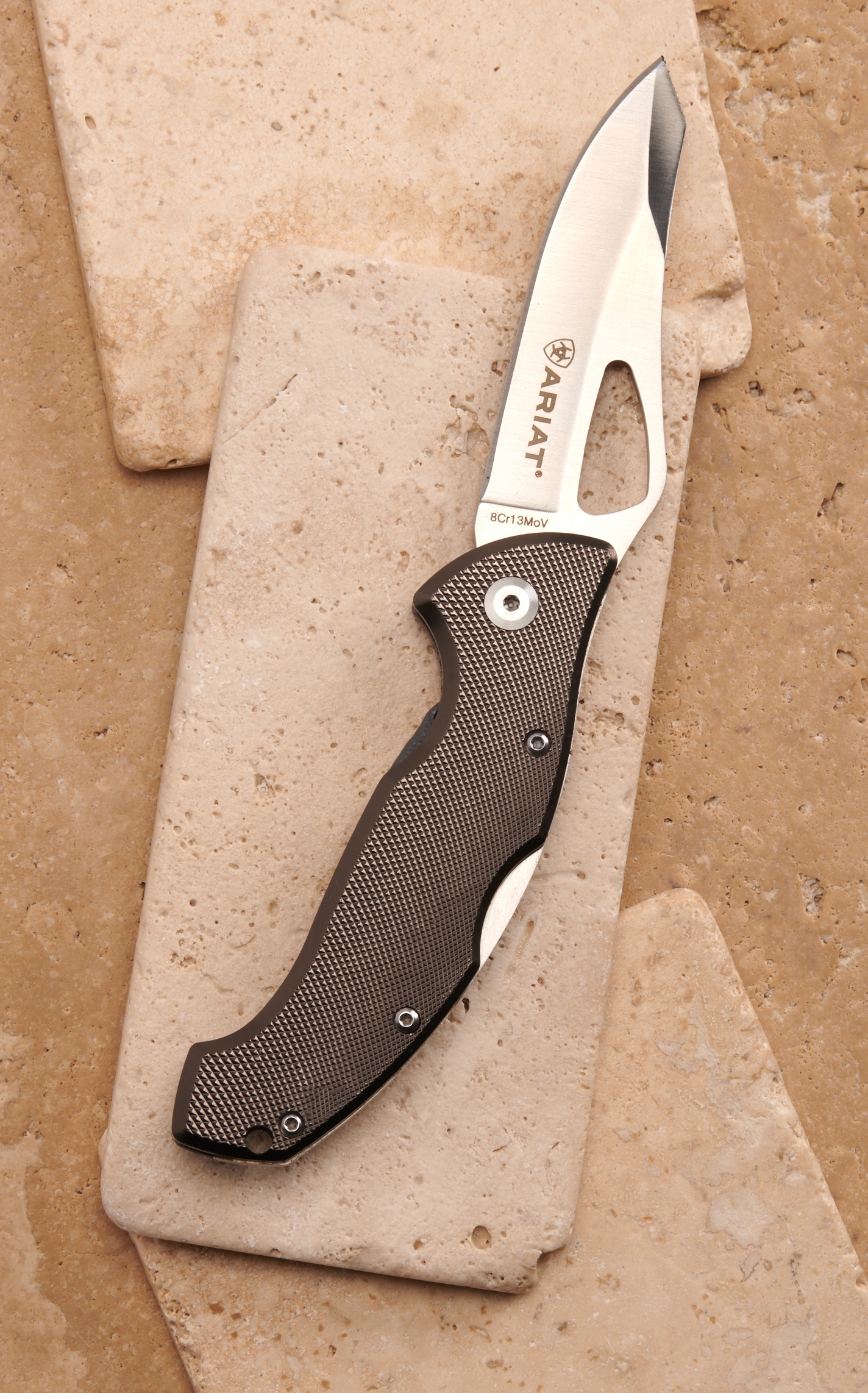 Ariat Medium Gray 3in Aluminum Handle Pocket Knife - Image 1