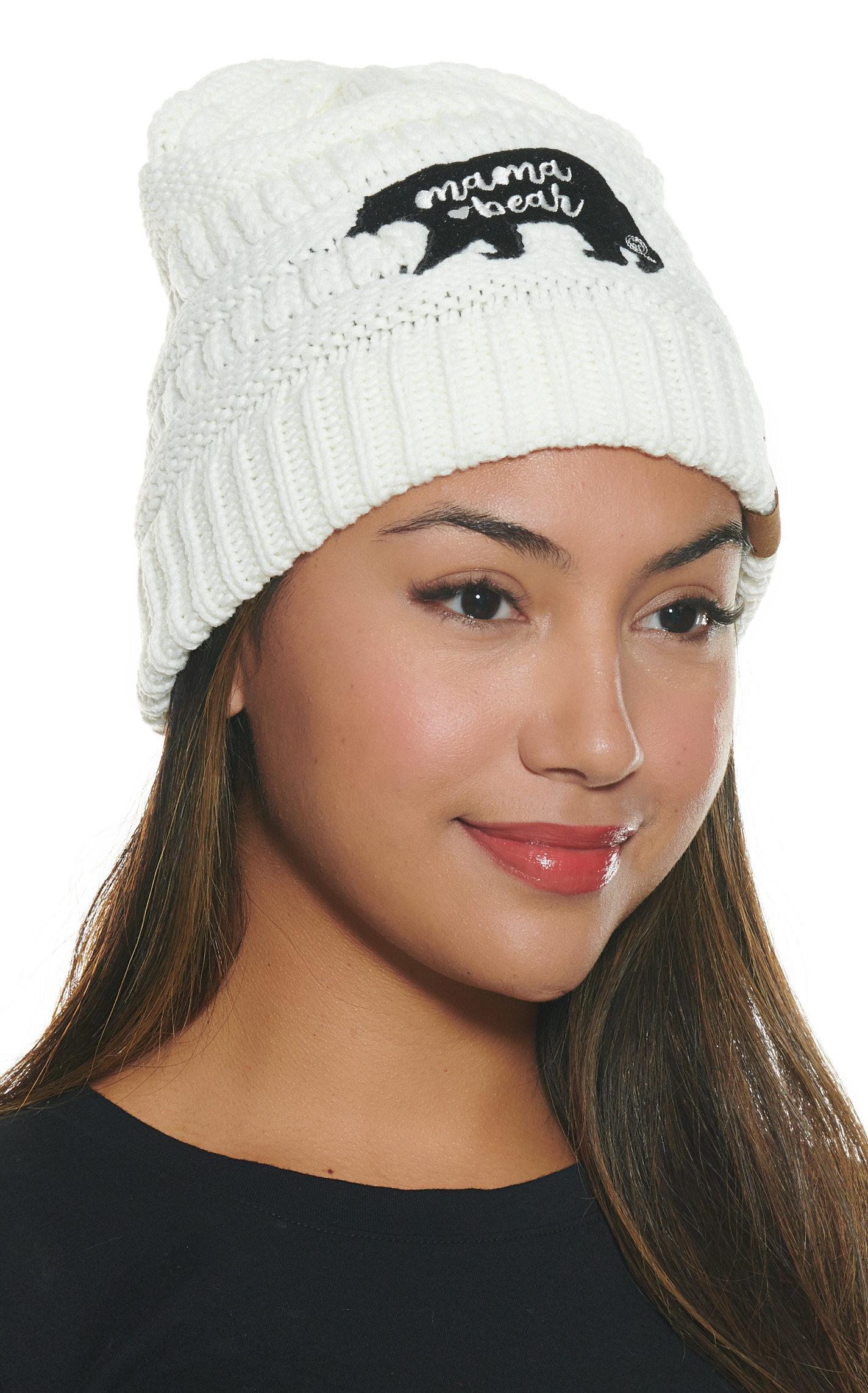 C.C. Brands Women's Mama Bear Knit Ivory Beanie - Image 1