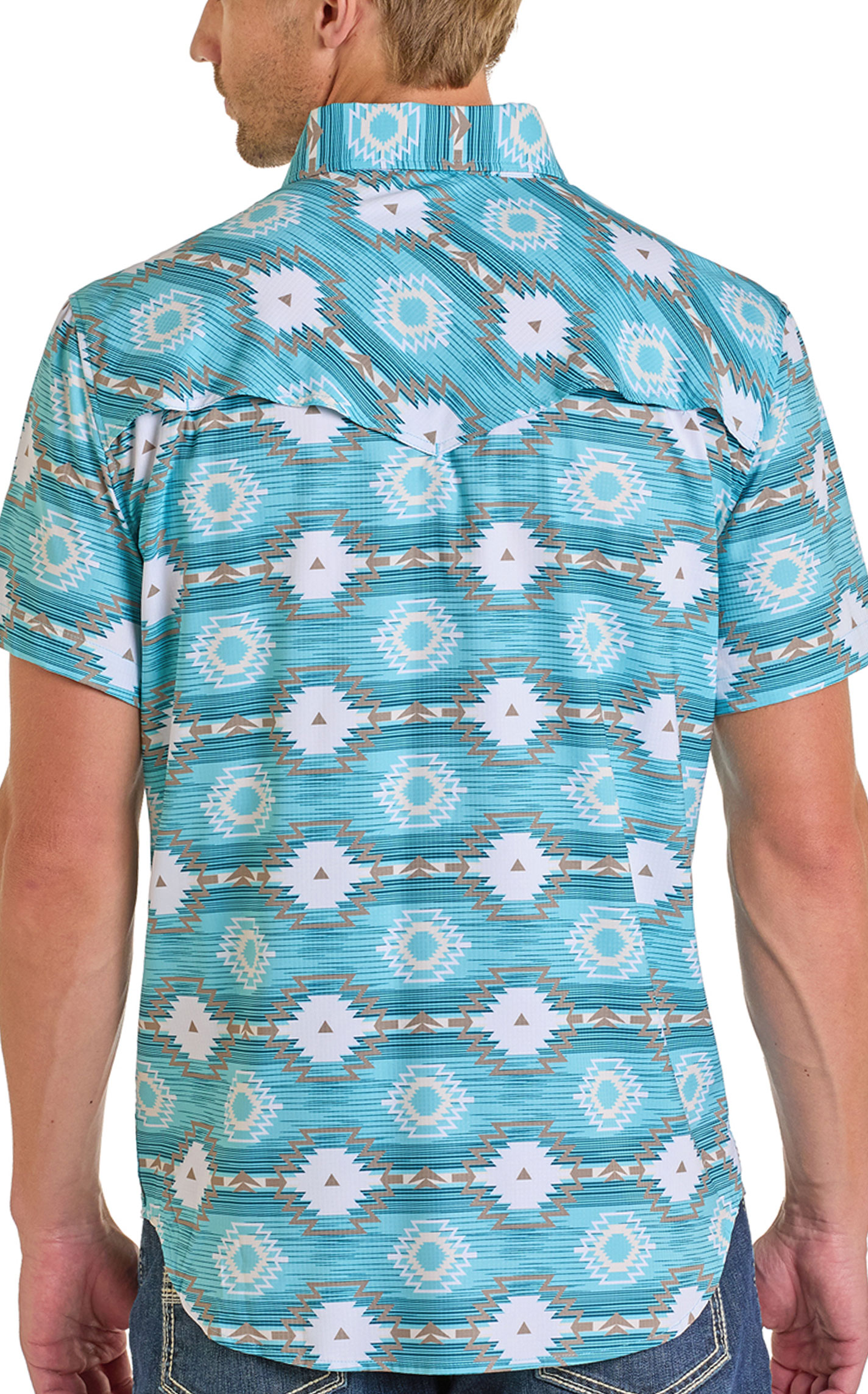 Rock & Roll Denim Men's Turquoise Aztec Print Shirt - Image 1