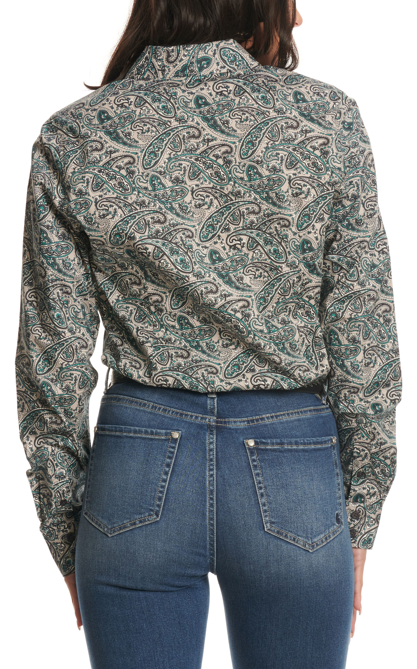 Cinch Women's Gray Teal & Charcoal Paisley Western Shirt - Image 1