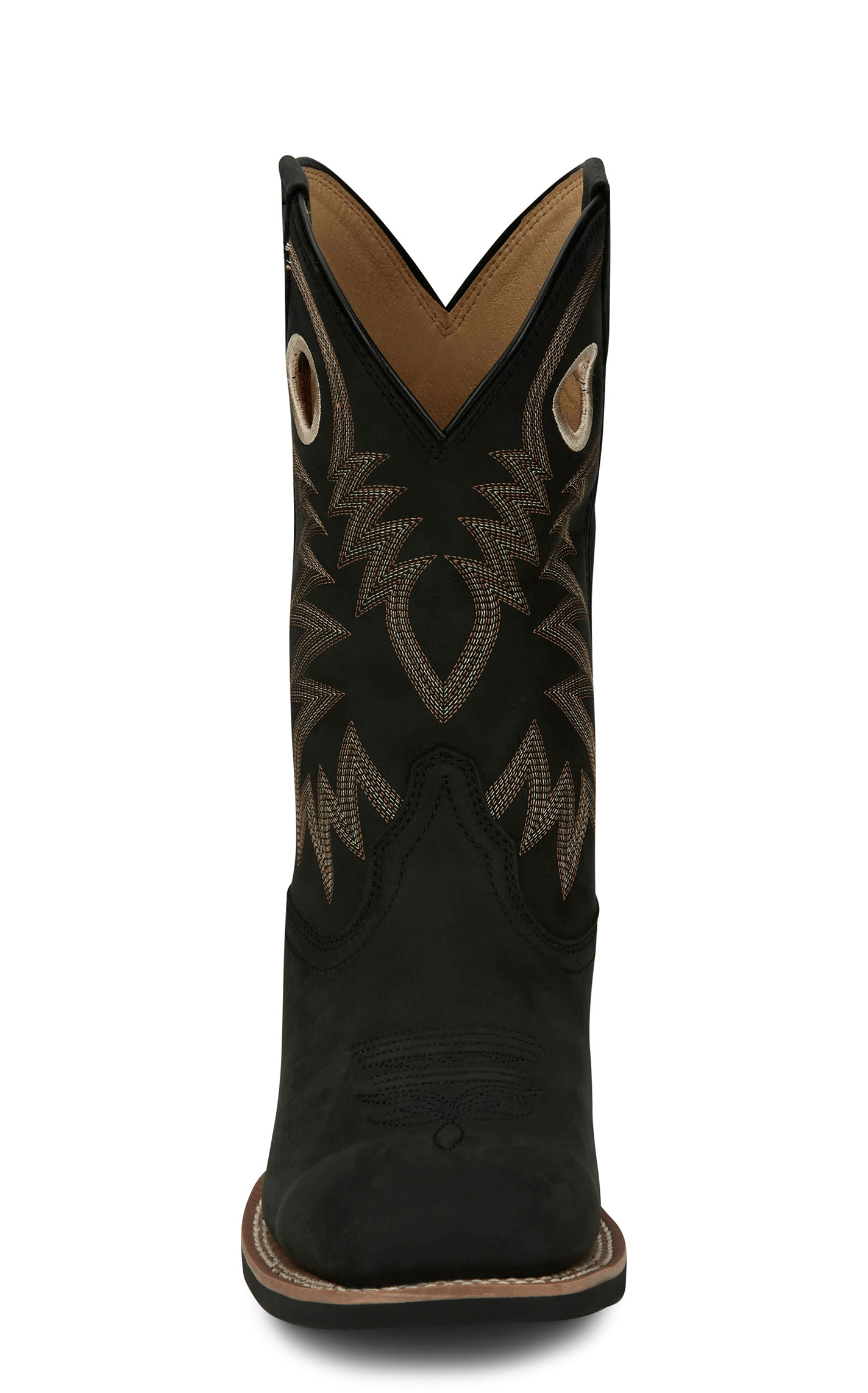 Justin Men’s Shane Frontier Black Leather Square Toe Cowboy Boots - Image 1