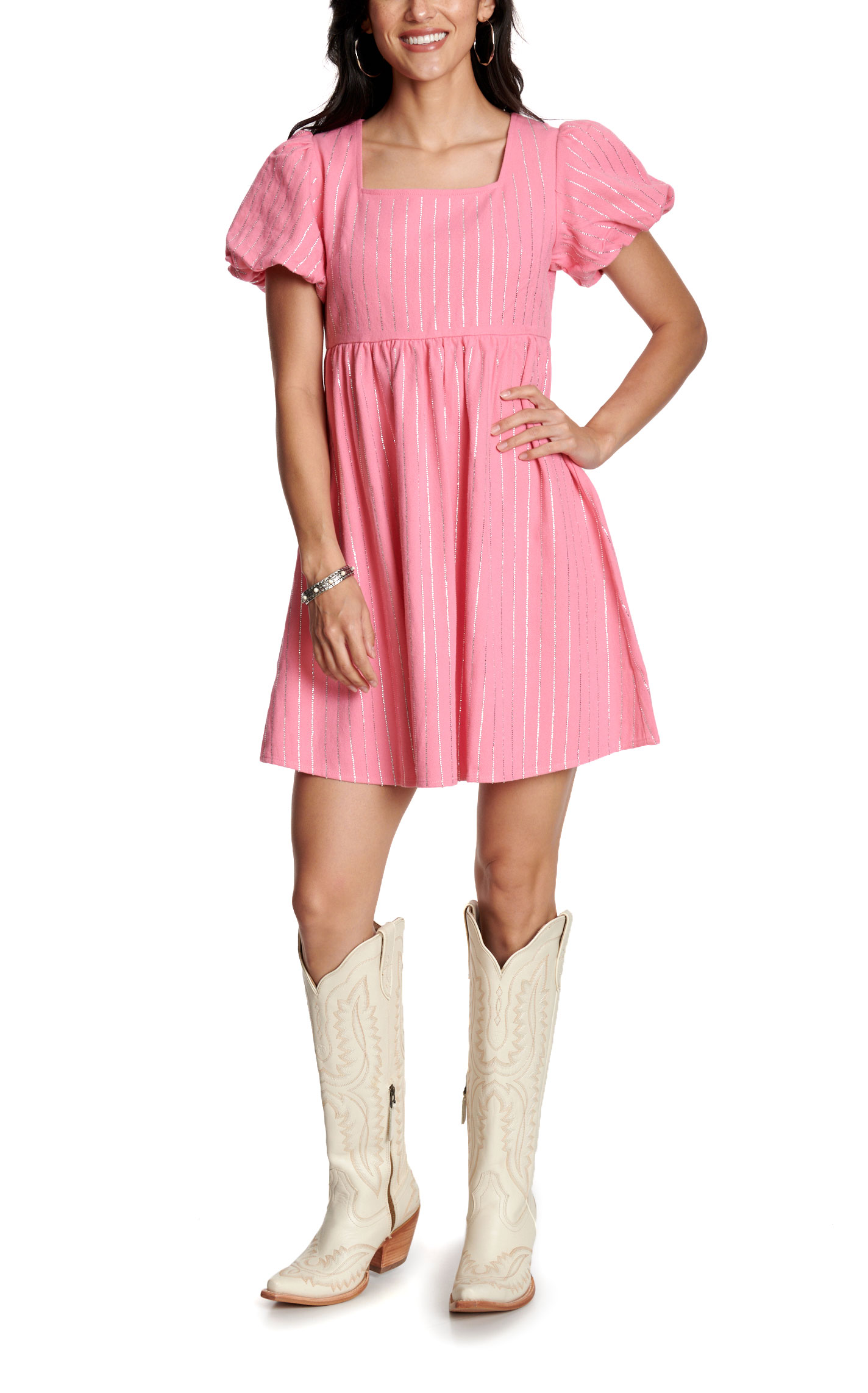 Blue B Women’s Pink Stone Silver Striped Dress - Image 1