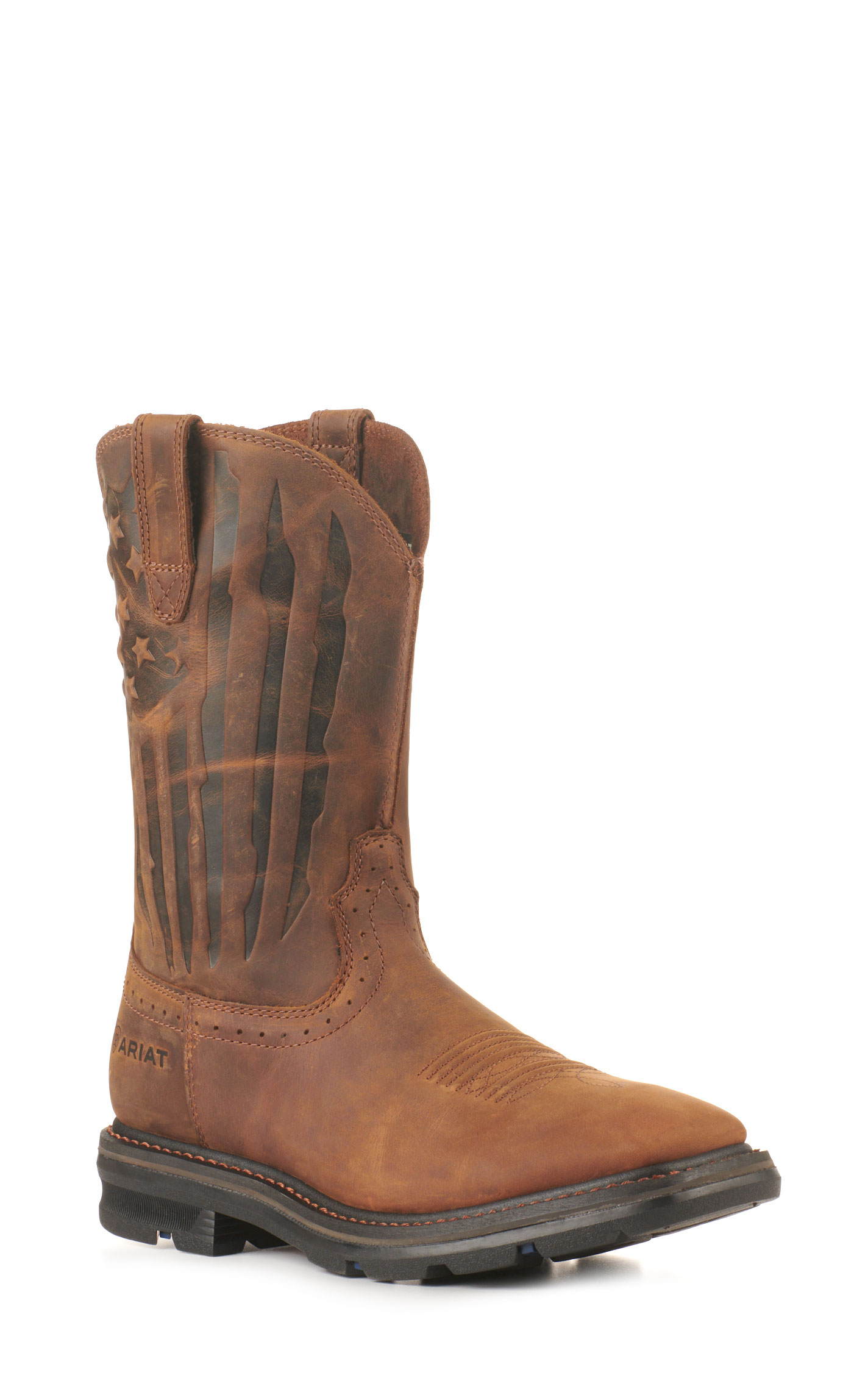 Ariat Men's Sierra Shock Shield Patriot Distressed Brown American Flag Square Steel Toe Work Boots - Image 1