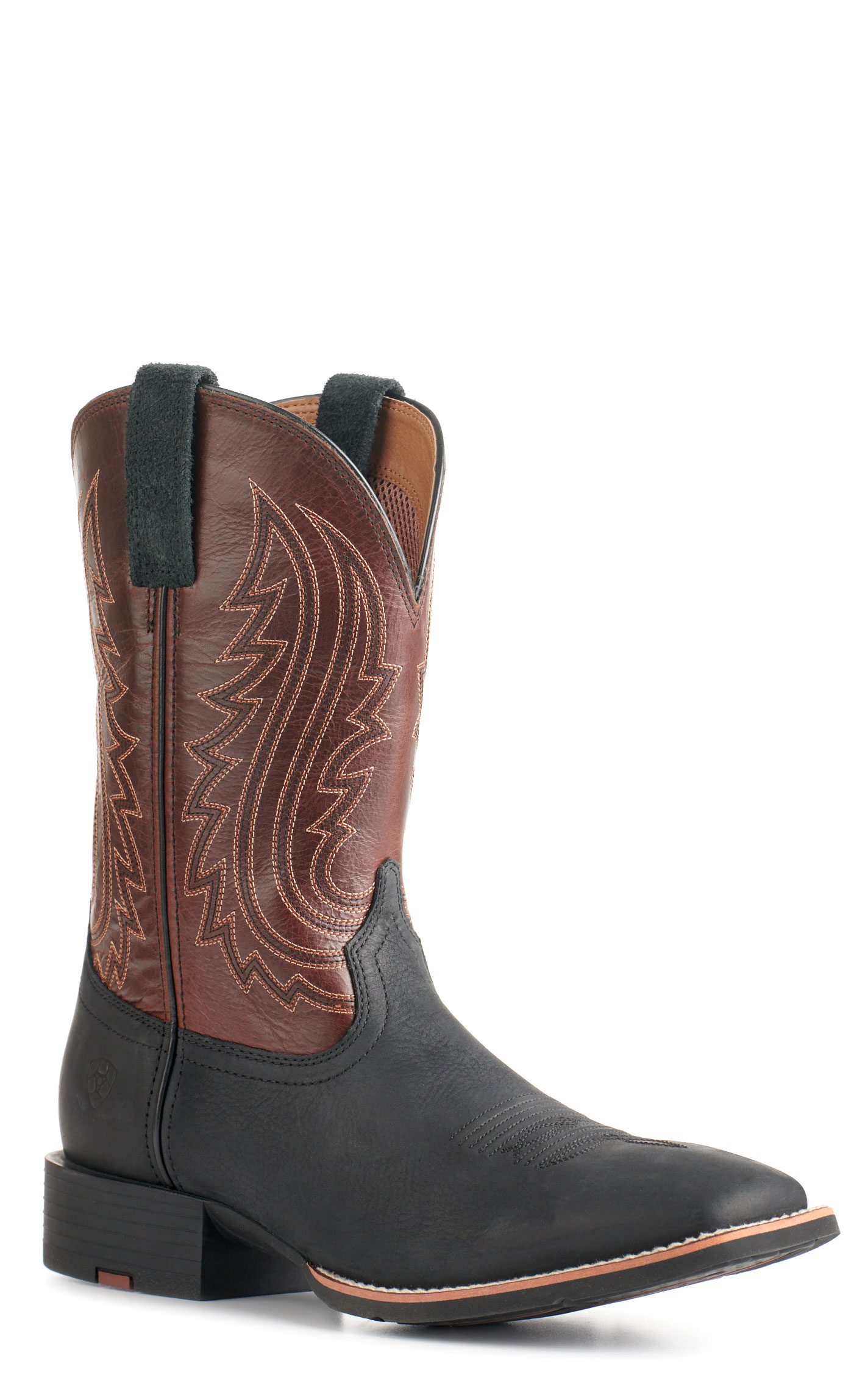 Ariat Men's Sport Big Country Black and Mahogany Wide Square Toe Cowboy Boots - Image 1