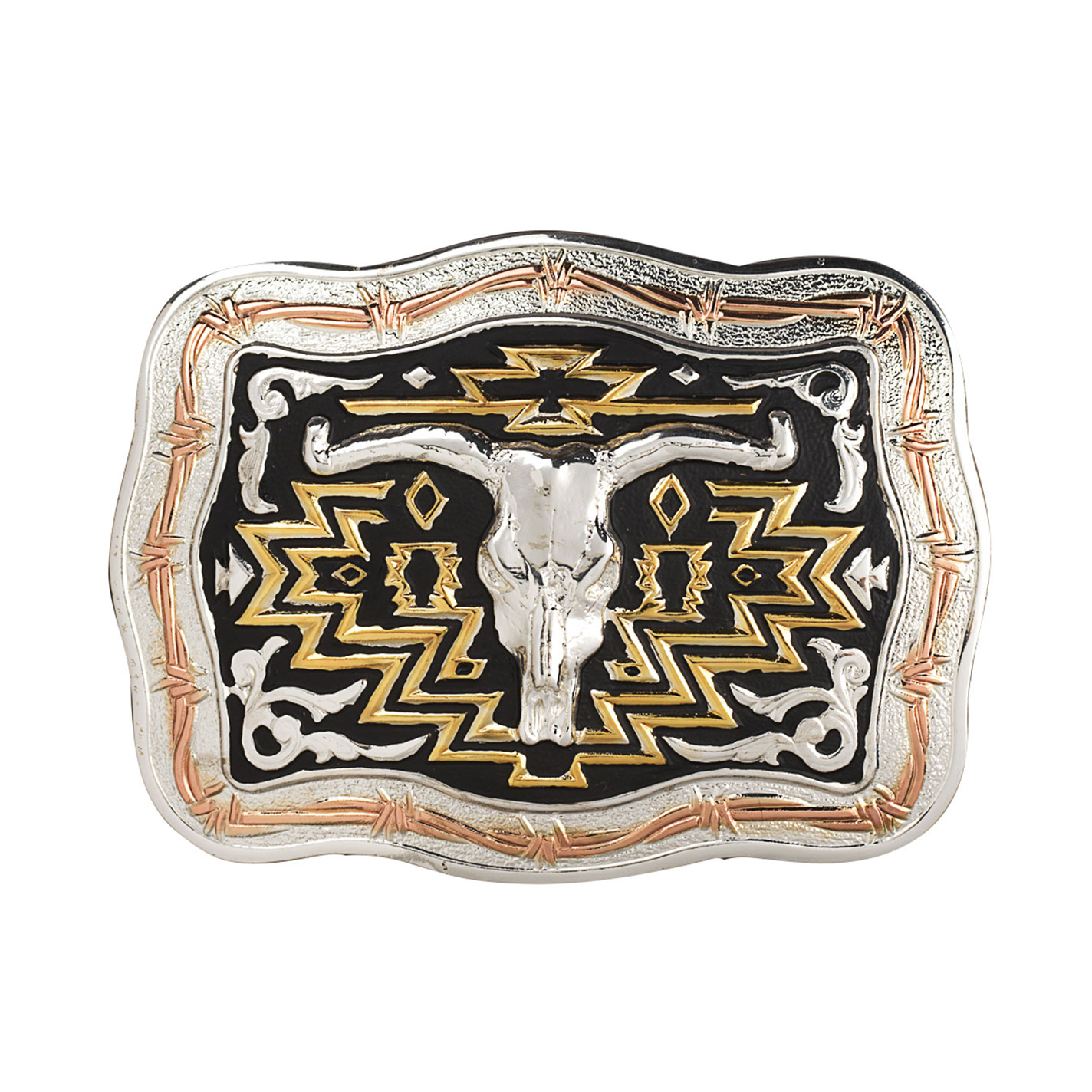 Crumrine Silver Gold & Copper Longhorn Belt Buckle - Image 1