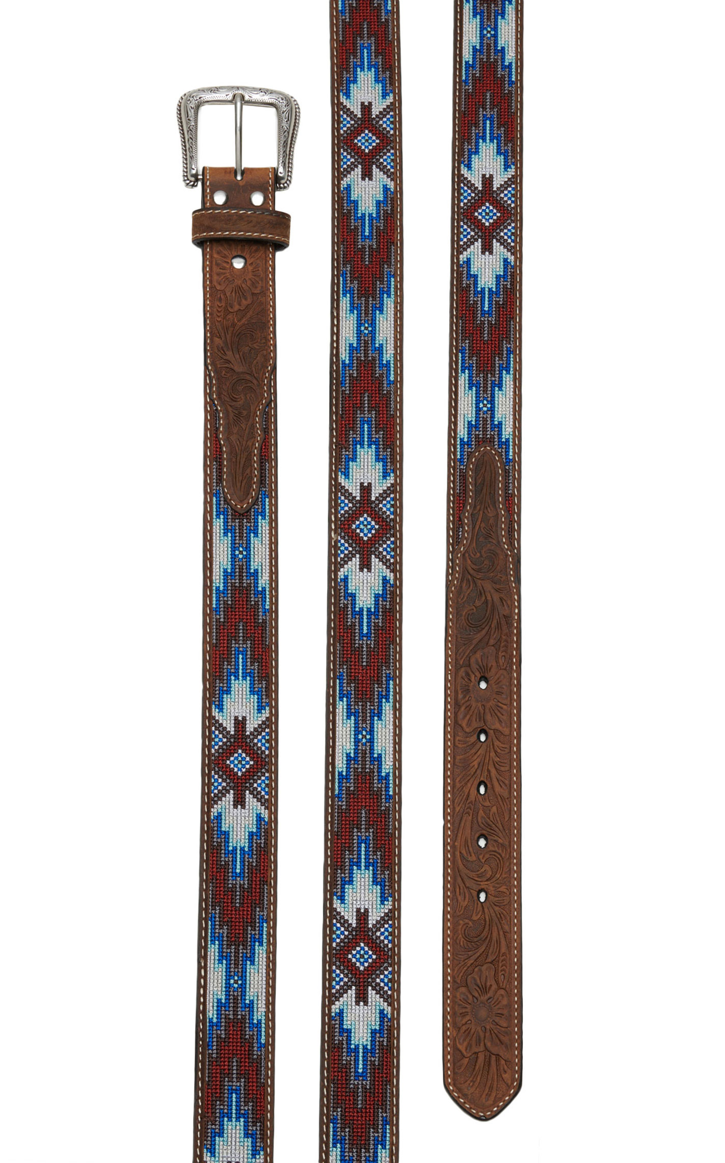 Nocona Men's Brown with Red and Blue Aztec Embroidery Western Belt - Image 1