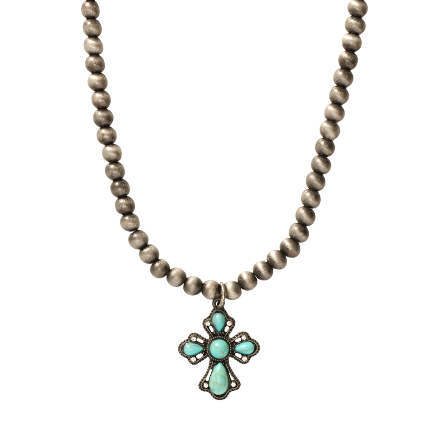 Rockin C Navajo Pearl Bead Turquoise Cross Necklace - Image 1