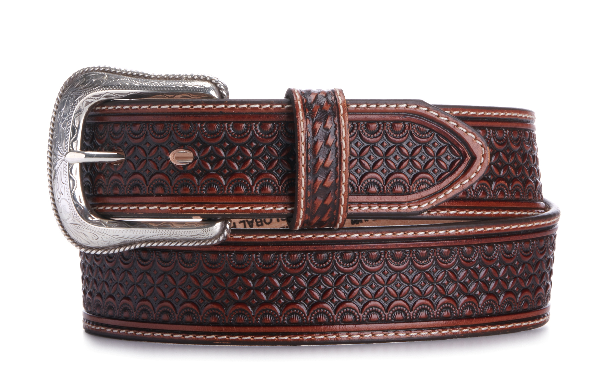Justin Men's Dark Brown Leather Diamondback with Silver Buckle Western Belt - Image 1