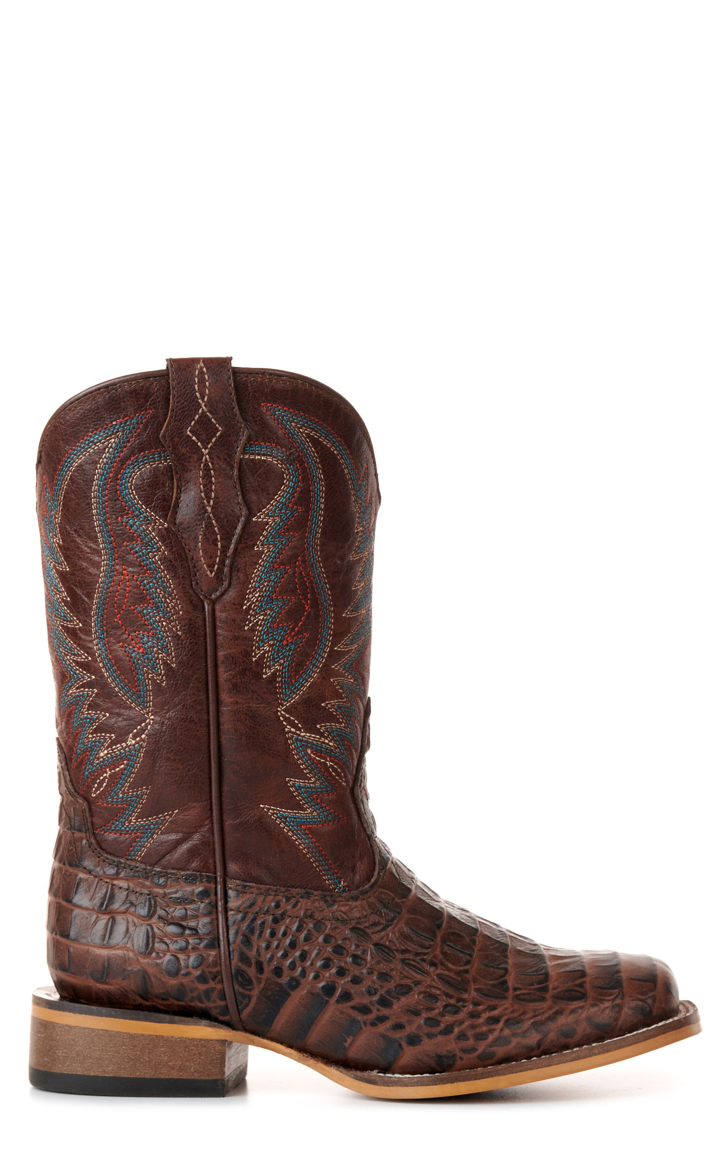 Cavender's Youth Chocolate Crocodile Print Wide Square Toe Cowboy Boots - Image 1