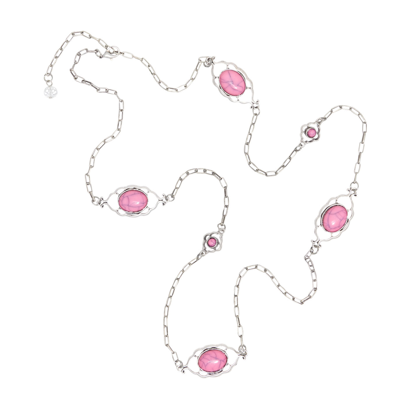 Rockin' C Light Silver & Pink Open Long Chain Necklace - Image 1