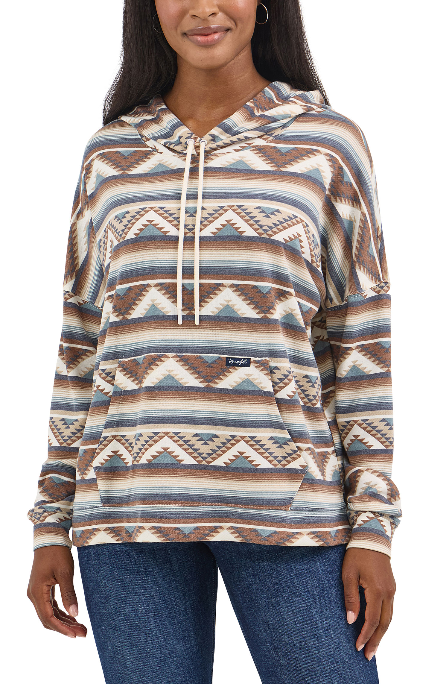 Wrangler Retro Women's Brown Aztec Print Relaxed Hoodie - Image 1