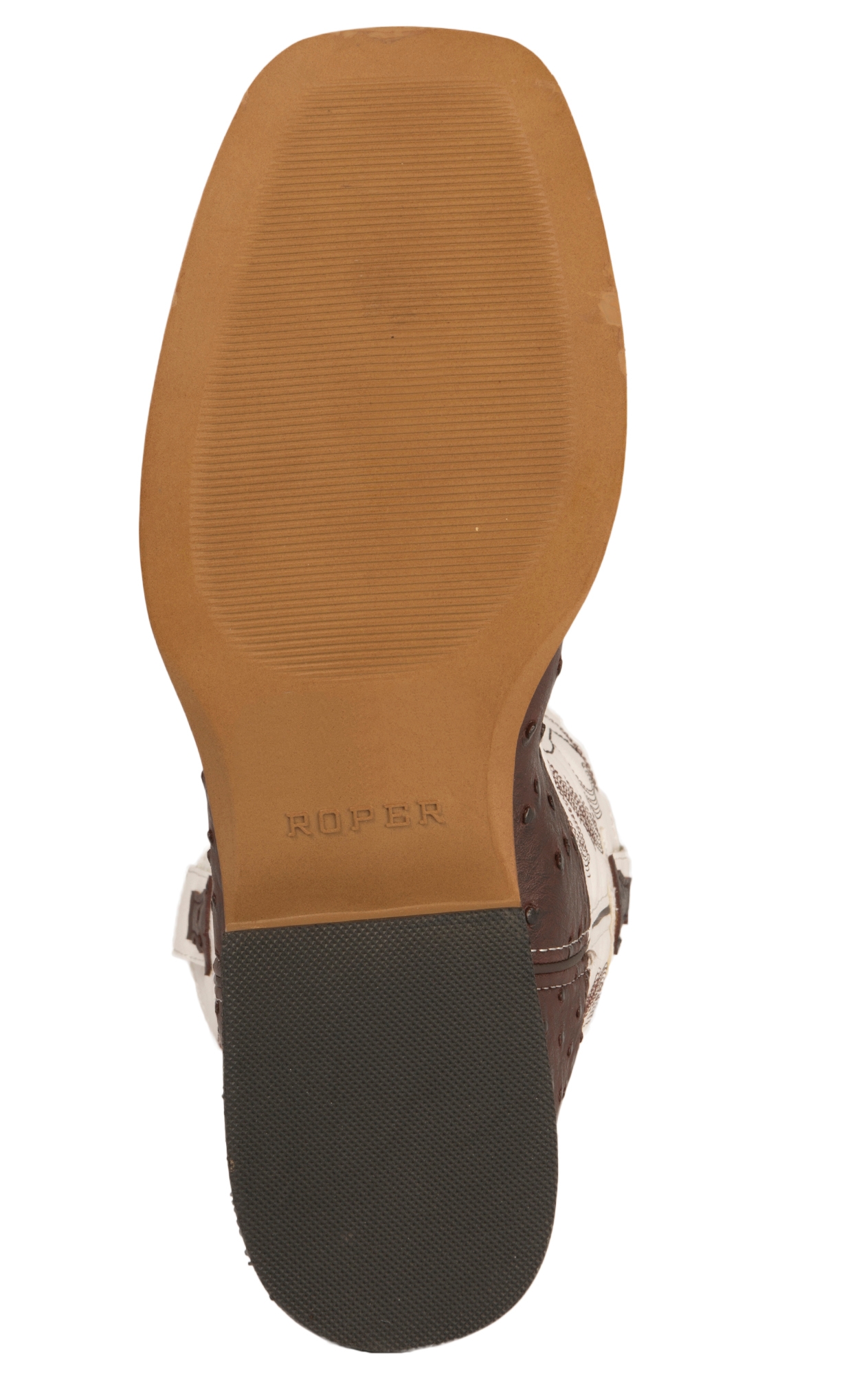 Roper Men's Faux Leather Ostrich Brown & White Square Toe Cowboy Boots - Image 1