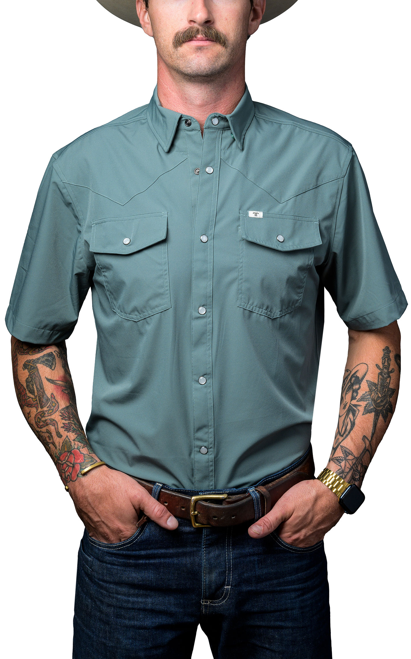 Ferrell Men's Aqua Short Sleeve Western Shirt - Image 3
