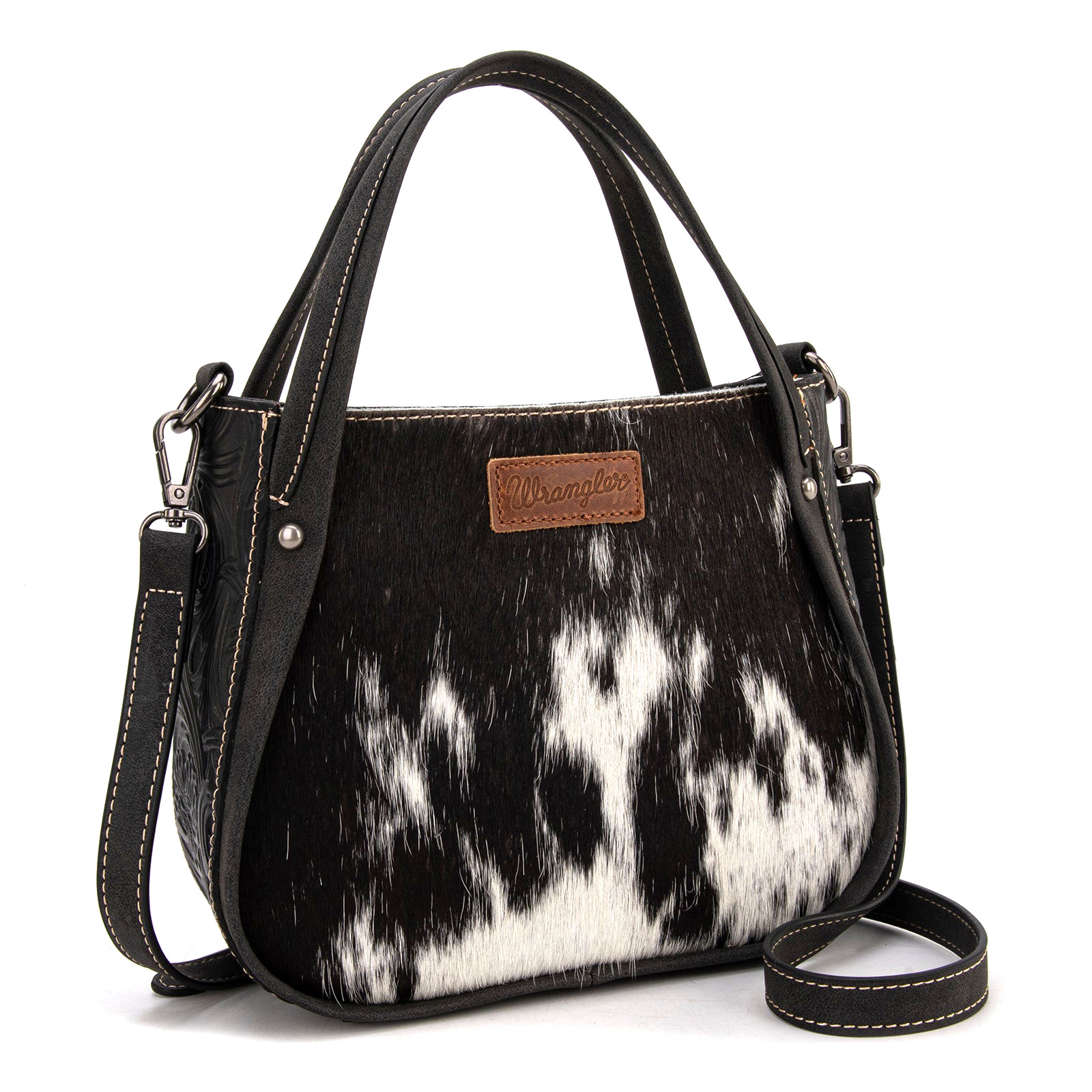 Wrangler Black & White Hair on Hide Crossbody Bag - Image 1