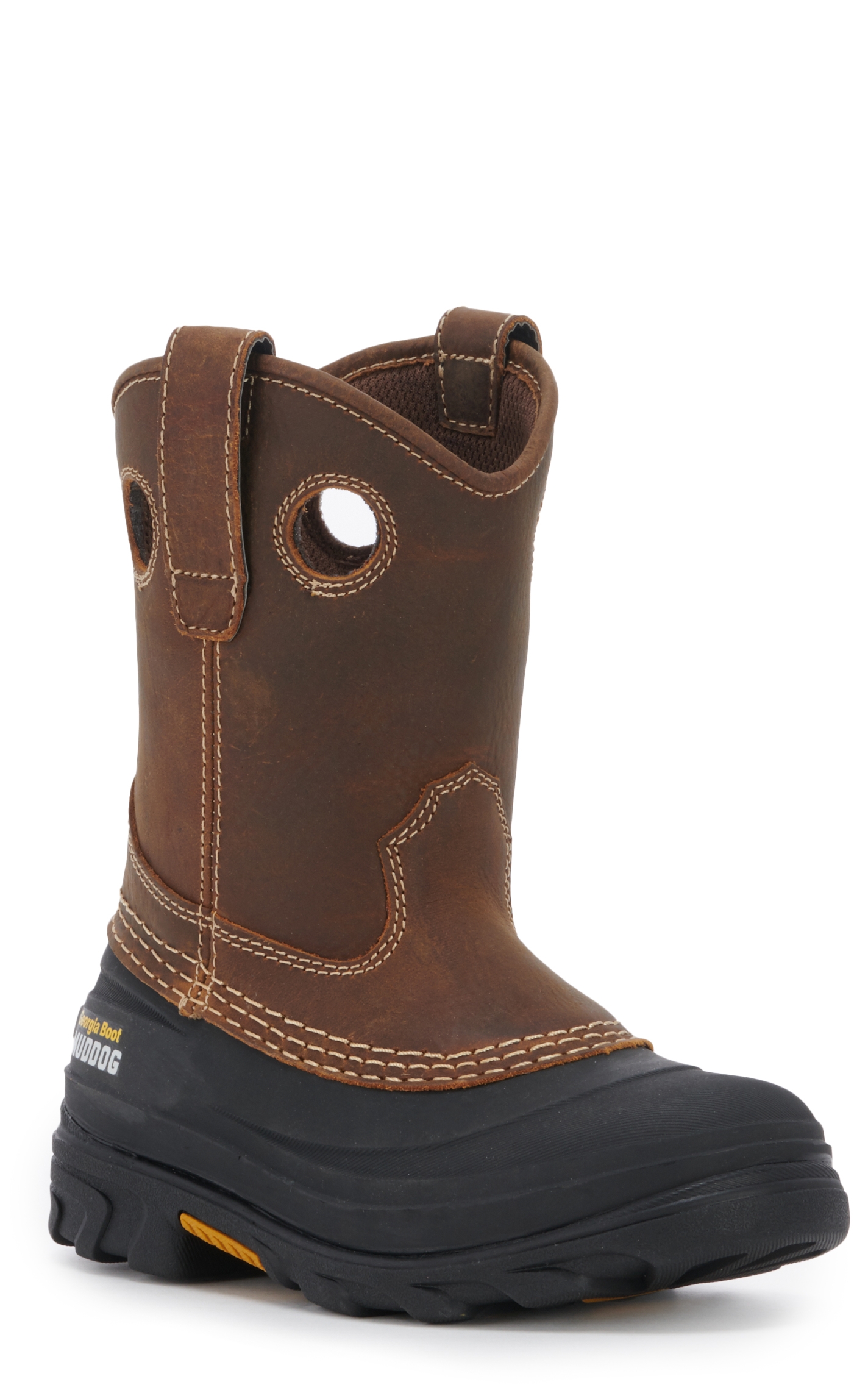 Georgia Youth Muddog Black and Brown Pull On Waterproof Boots - Image 1