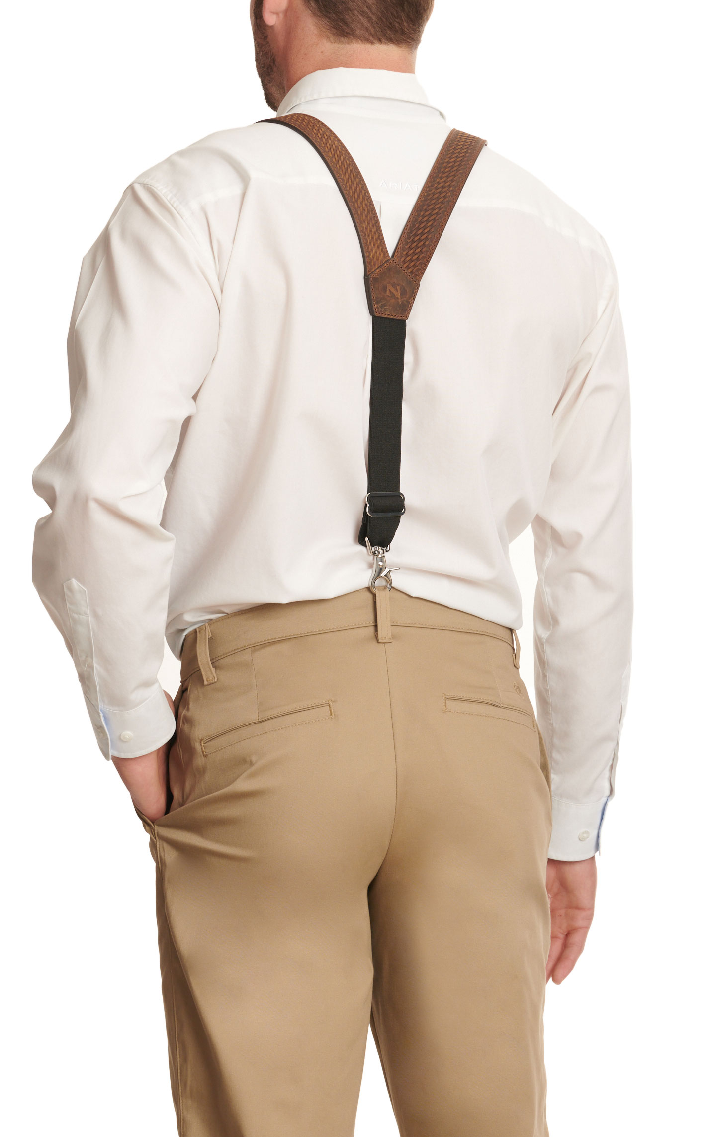 Nocona Men's Medium Brown Basket Weave Suspenders - Image 1