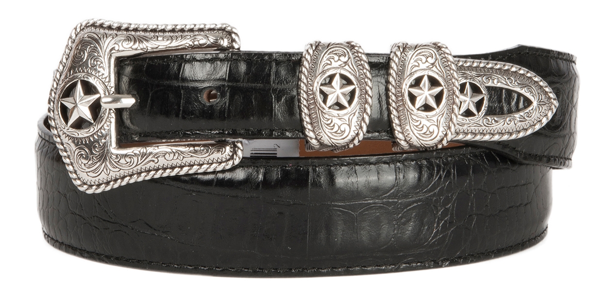 Tony Lama Men's Black Country Croc Print Western Belt - Image 1