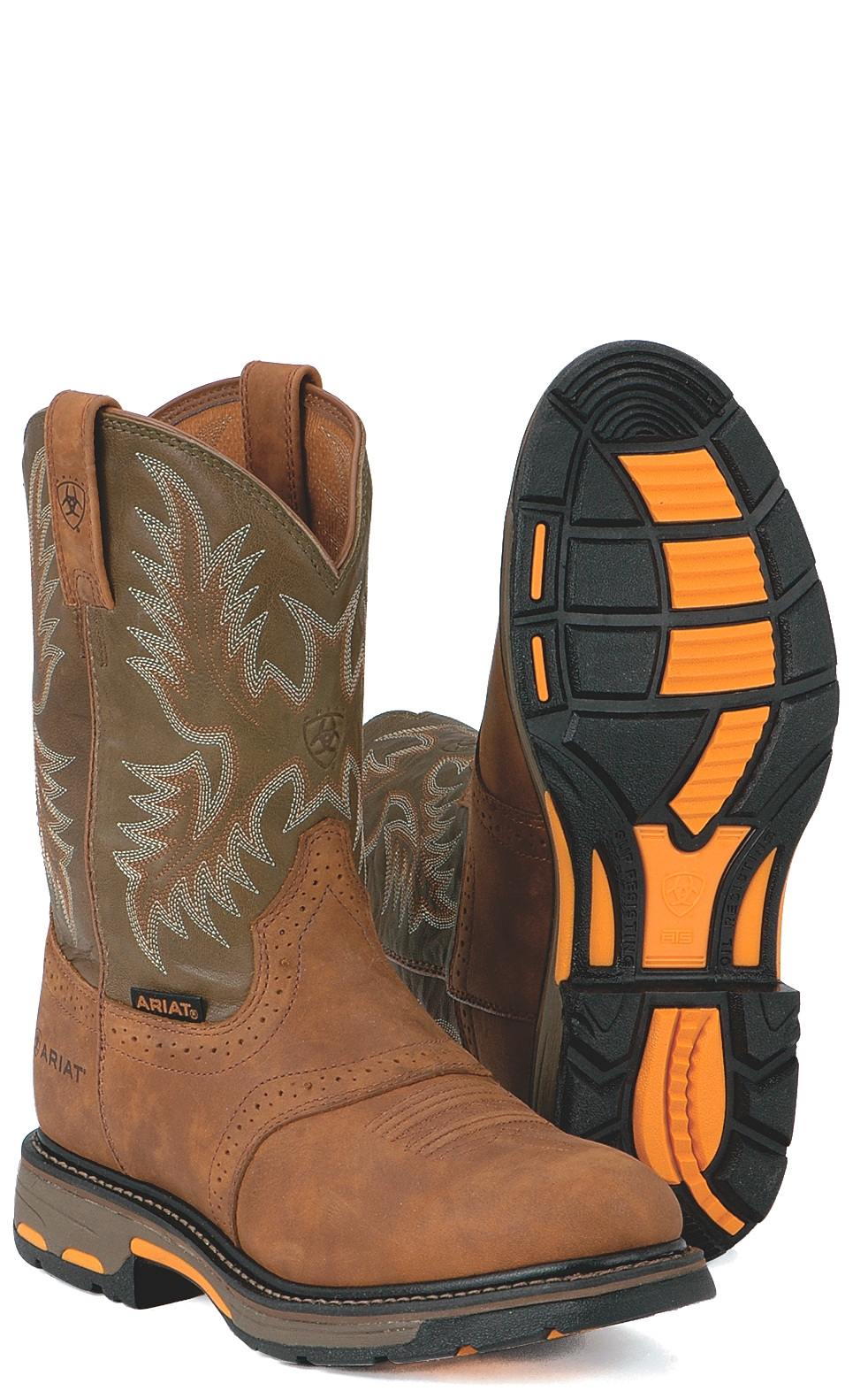 Ariat Men's WorkHog Aged Bark and Army Green Round Toe Work Boots - Image 1