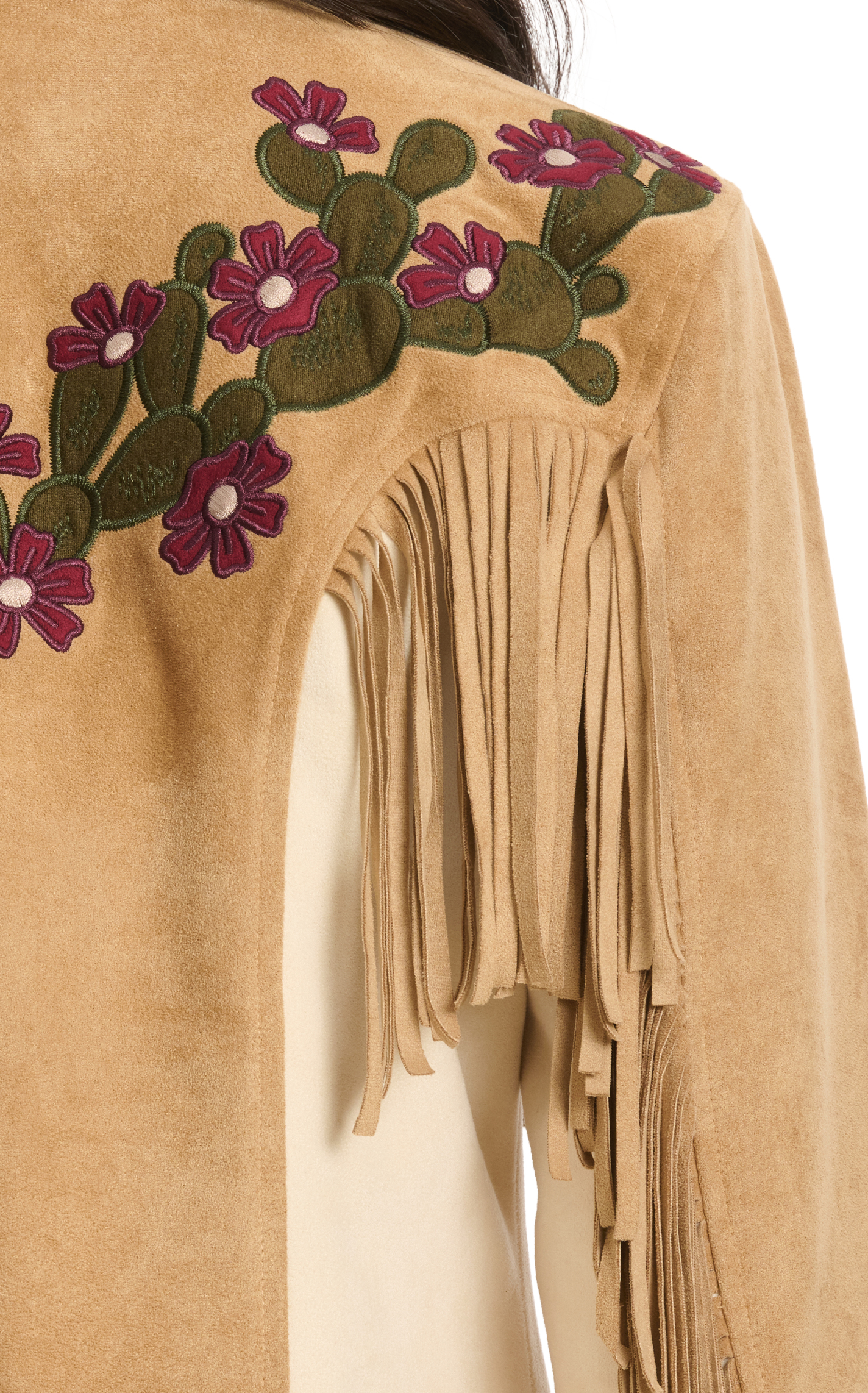Powder River Outfitters Women's Cream & Tan Cactus Fringed Jacket - Image 1