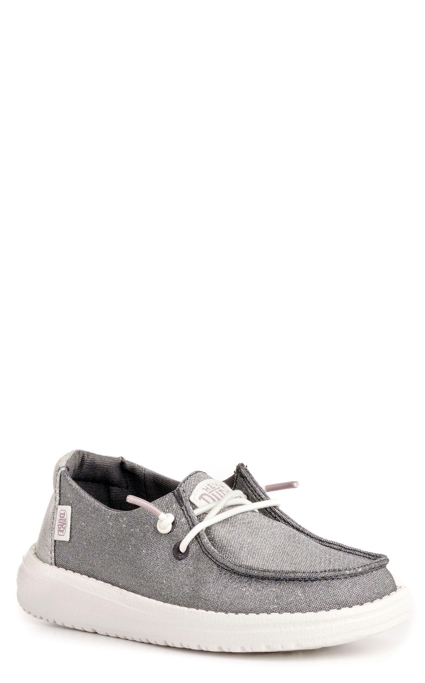 Hey Dude Youth Girls' Wendy Metallic Sparkle Charcoal Moc Toe Lace Up Casual Shoes - Image 1