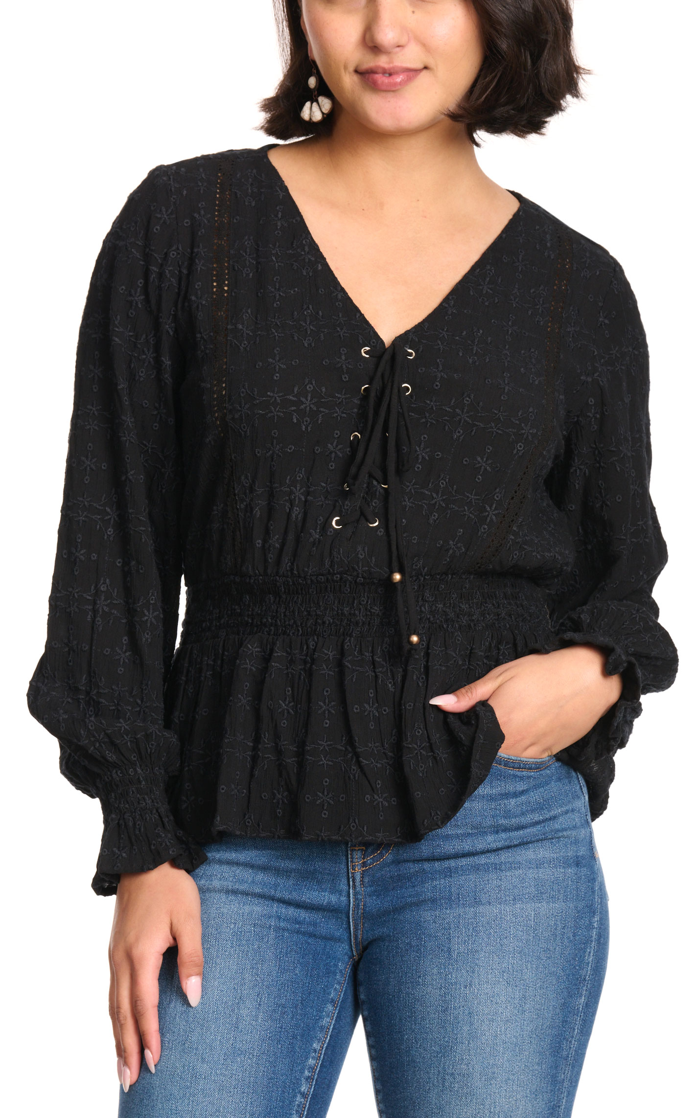 Rockin C Women's Black Eyelet Top - Image 1