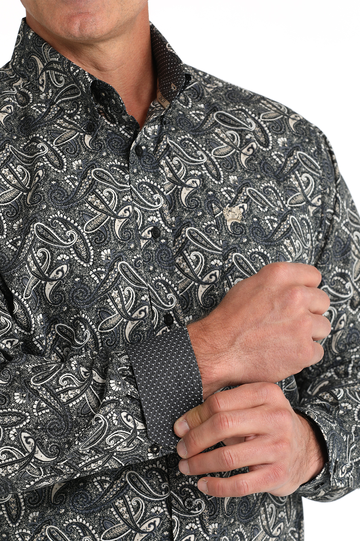 Cinch Men's Black & Gray Paisley Western Shirt - Image 1