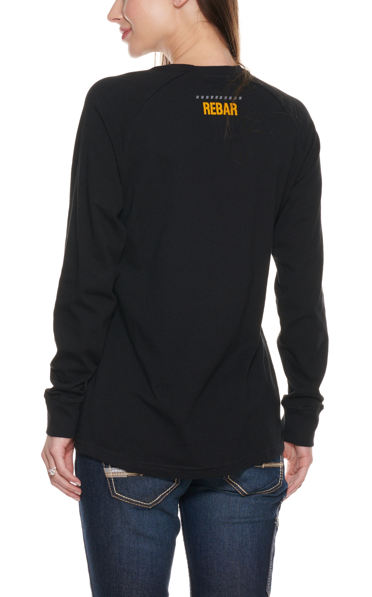 Ariat Women's Rebar Cotton Strong Black with Turquoise Logo Long Sleeve Work T-Shirt - Image 1