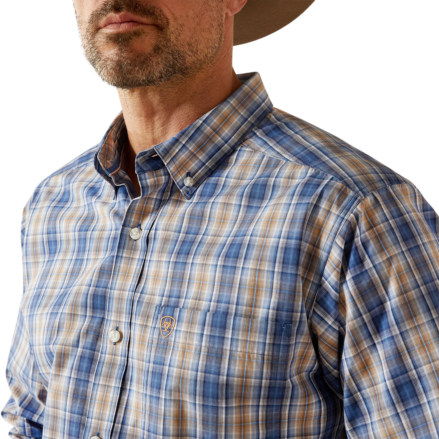 Ariat Men's Royal Blue & Gold Plaid Western Shirt - Image 1